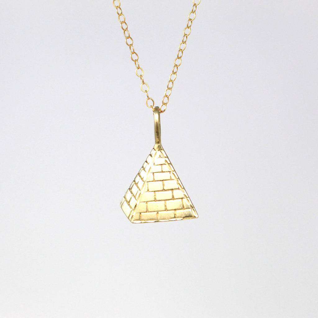 Estate Pyramid Charm - Modern 14k Yellow Gold Flat Pendant Necklace - Estate 2000s Ancient Egypt Egyptian Revival Fine Historical Jewelry