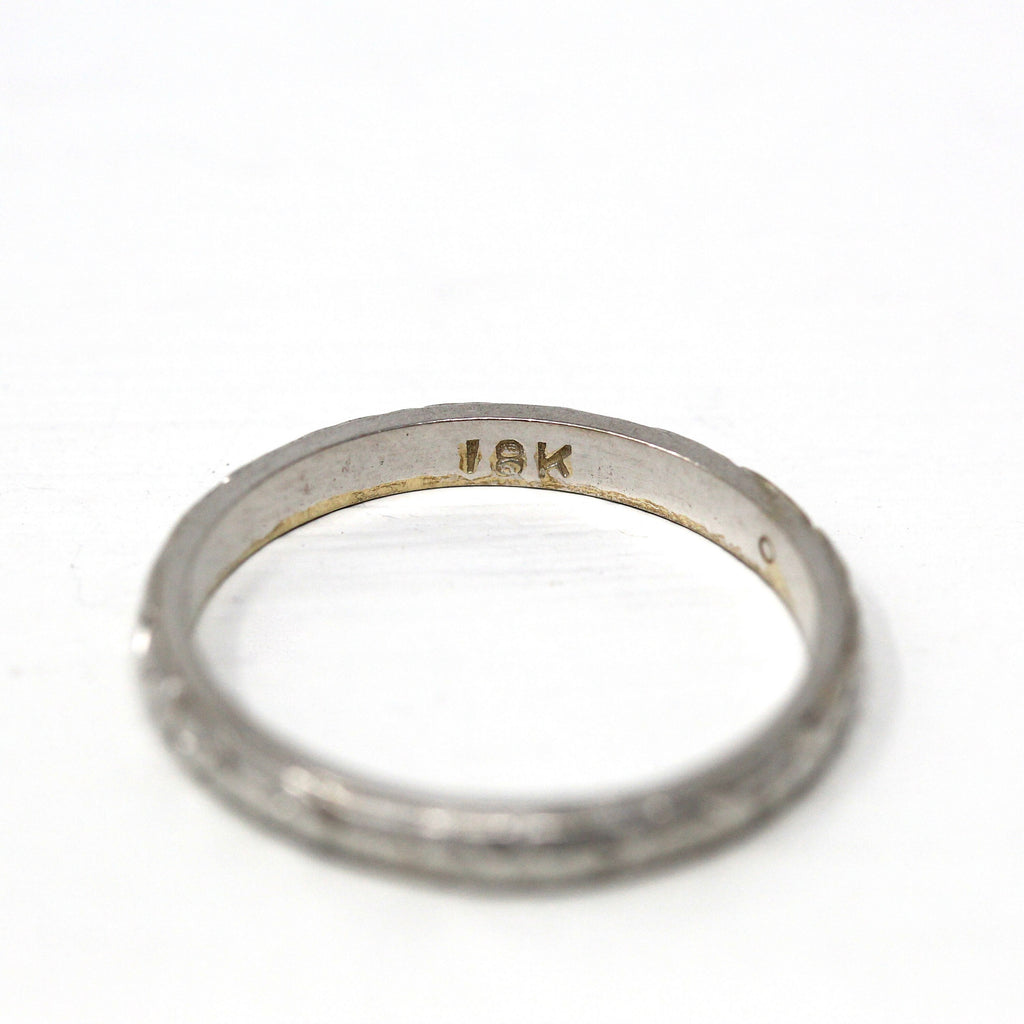 Art Deco Band - Vintage 18k White Gold Orange Blossom Flower Design Ring - Circa 1930s Era Wedding Size 8 3/4 Bridal Stacking 30s Jewelry