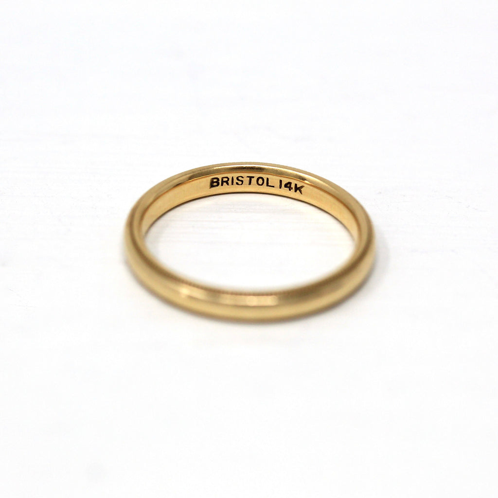 Vintage Wedding Band - Retro Era 14k Yellow Gold Plain Milgrain Detail Ring - Circa 1940s Size 4.75 Minimalist Bridal Bristol Fine Jewelry