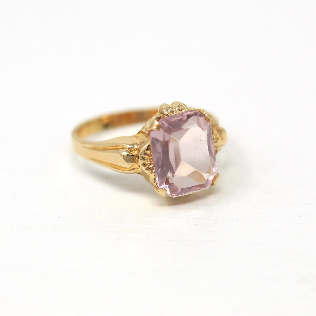 Simulated Amethyst Ring - Art Deco Era 10k Yellow Gold Purple Stone - Vintage Circa 1930s Size 6.75 Ostby Barton New Old Stock Fine Jewelry
