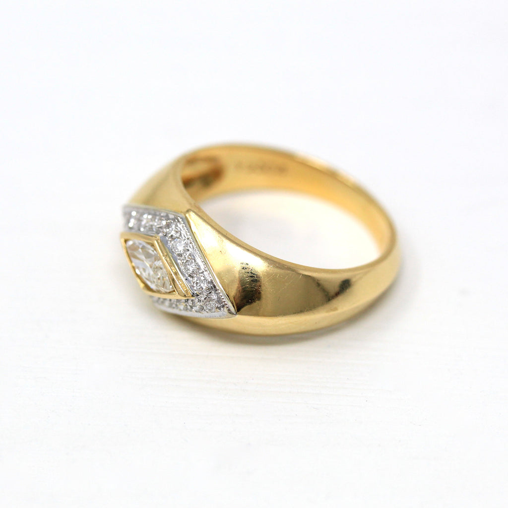 Marquise Diamond Ring - Estate 18k Yellow & White Gold .51 CTW Diamond Statement - Modern Size 6 3/4 Chunky East West Halo Fine Jewelry