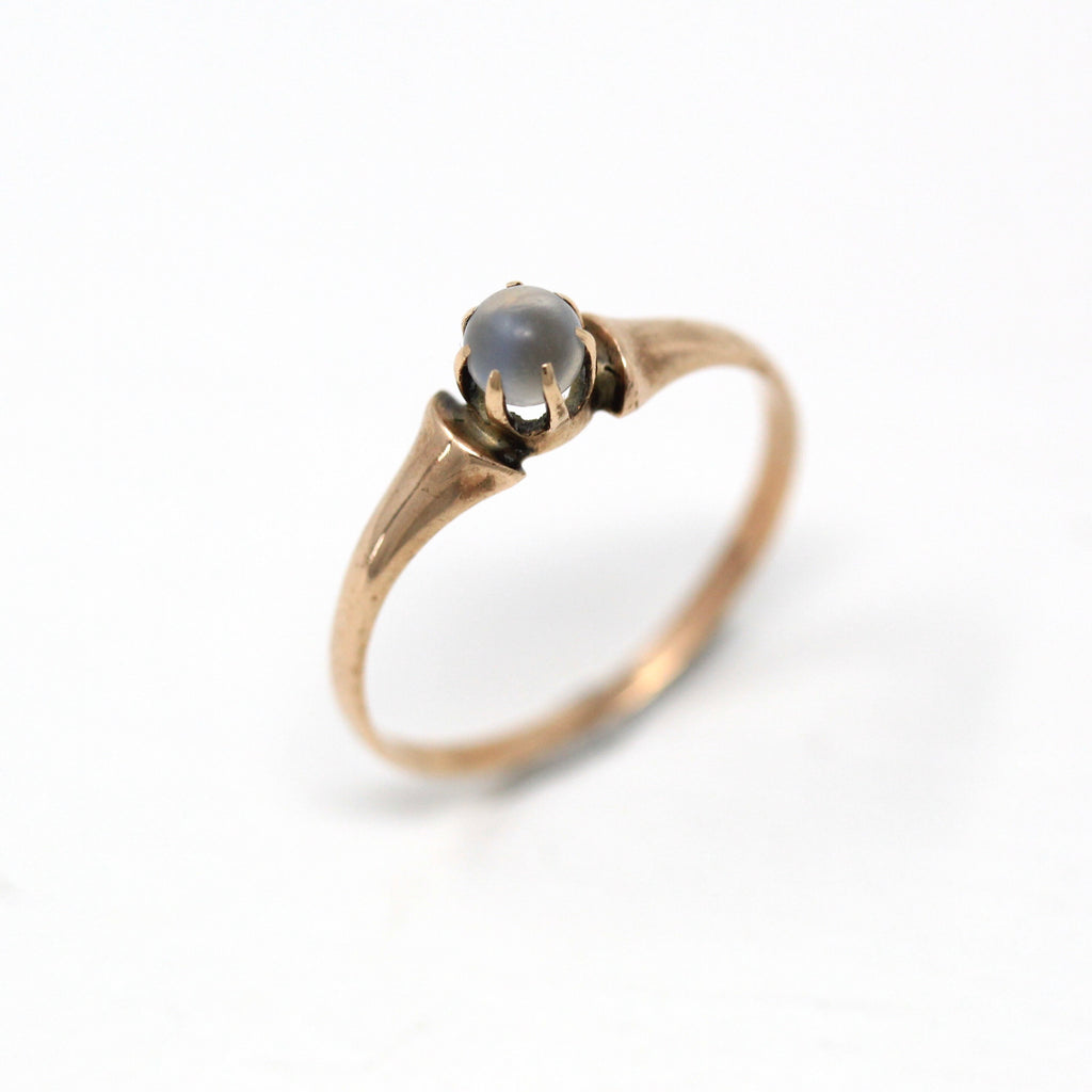 Genuine Moonstone Ring - Edwardian 10k Yellow Gold Round Sphere Gemstone Band - Antique Circa 1900s Era Size 6 1/4 Belcher Fine Jewelry
