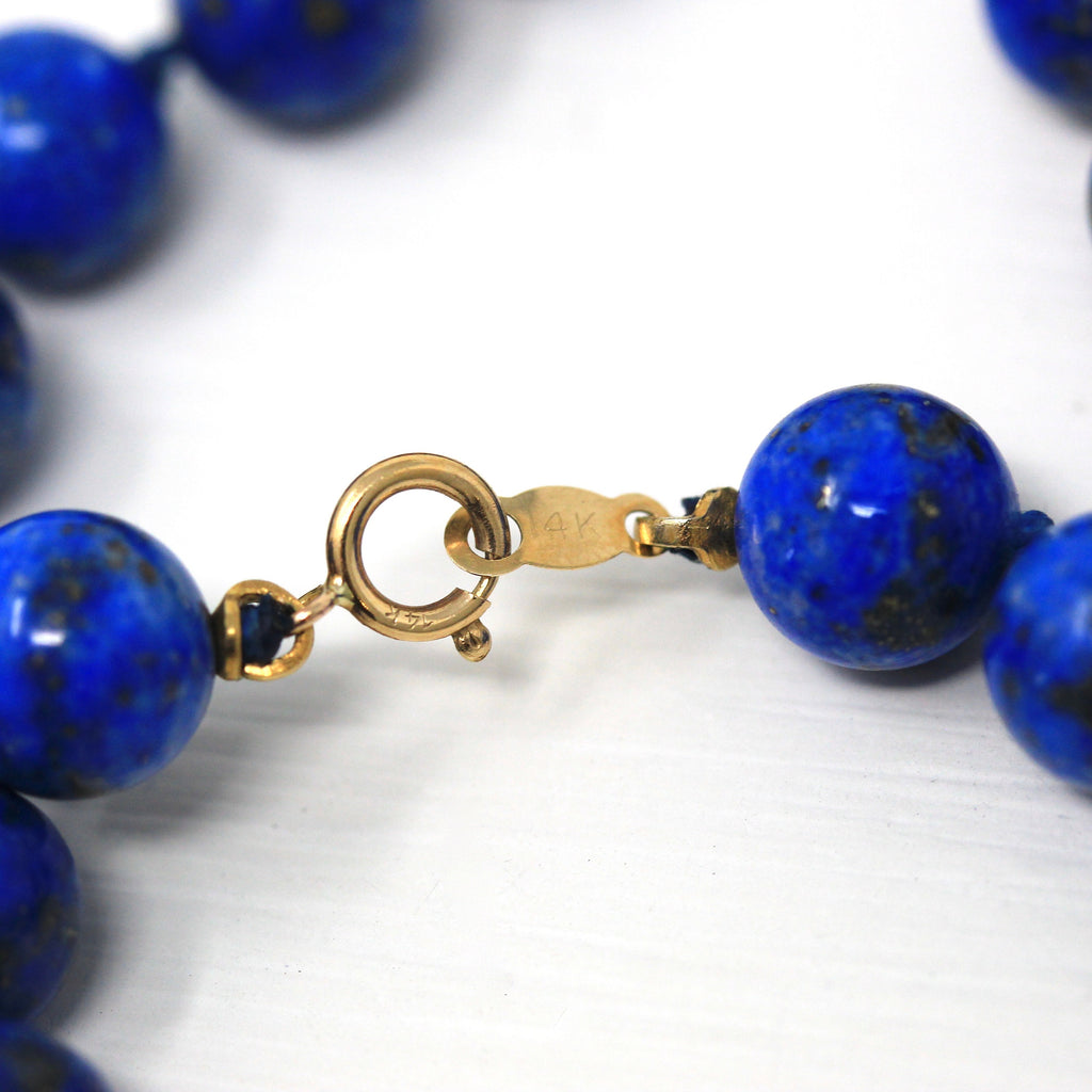 Lapis Lazuli Necklace - Estate 14k Yellow Gold Blue Beaded Genuine Gem Cultured Pearl Strand - Vintage Circa 1980s Era Gemstone Fine Jewelry