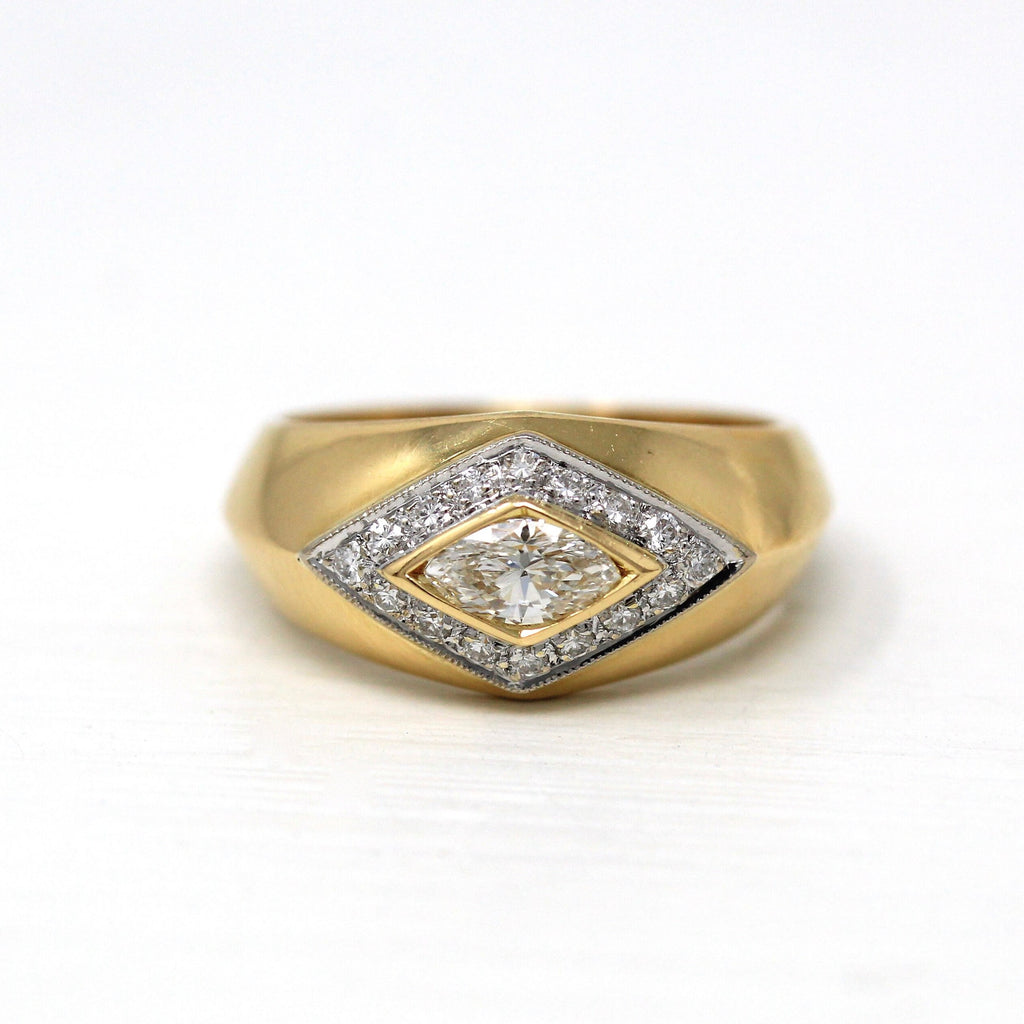 Marquise Diamond Ring - Estate 18k Yellow & White Gold .51 CTW Diamond Statement - Modern Size 6 3/4 Chunky East West Halo Fine Jewelry