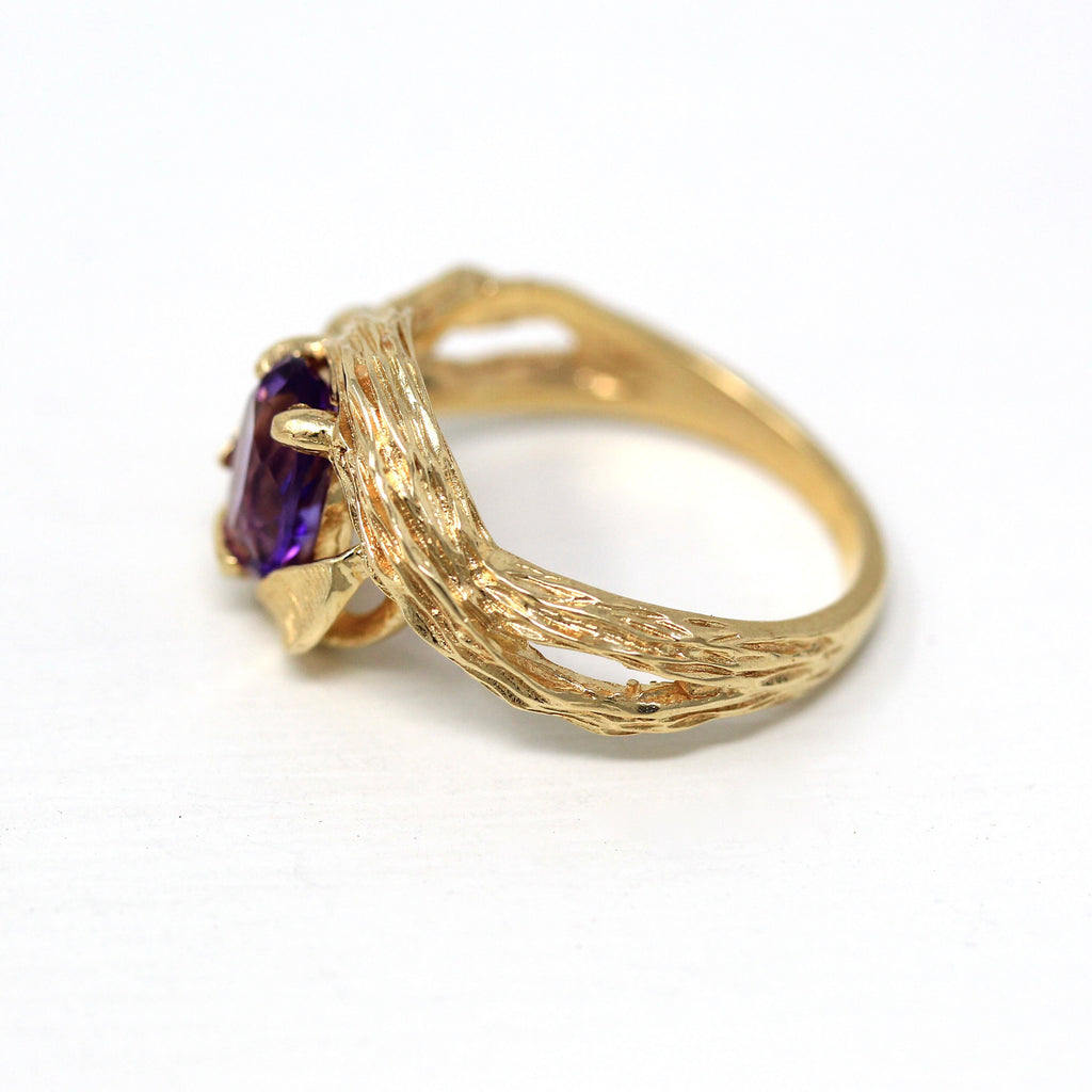 Genuine Amethyst Ring - Modern 14k Yellow Gold Oval Faceted 1.12 CT Purple Gem - Estate Circa 2000s Size 6 1/2 February Birthstone Jewelry