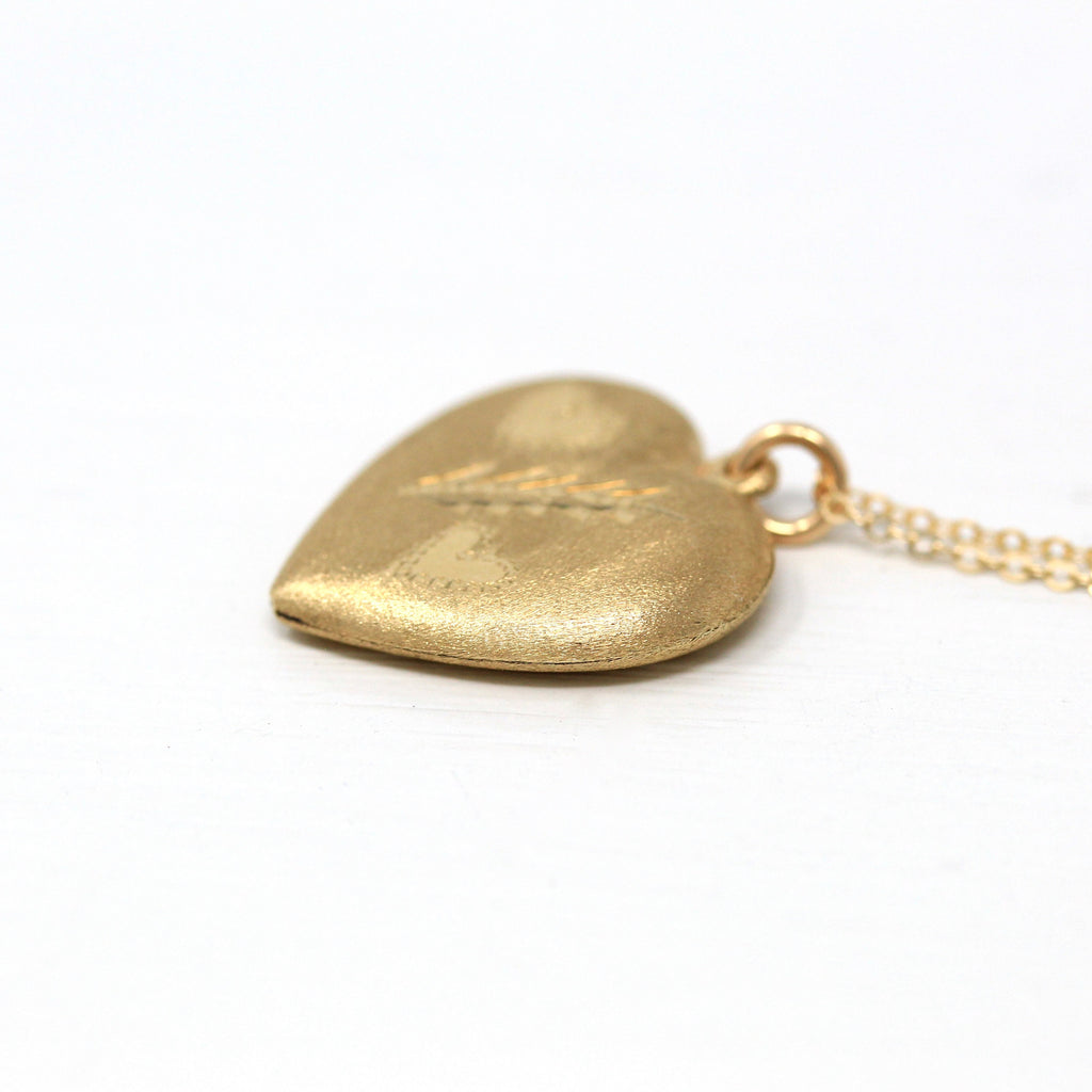 Puffy Heart Pendant - Estate 14k Yellow Gold Hollow Nature Inspired Design Charm Necklace - Vintage Circa 1990s Era Love Gift Fine Jewelry
