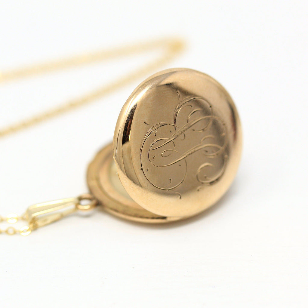 Antique "Mother" Locket - Edwardian 14k Yellow Gold Engraved Letters Pendant Necklace - Dated "Mother March 14 1900" Photo Fine Jewelry