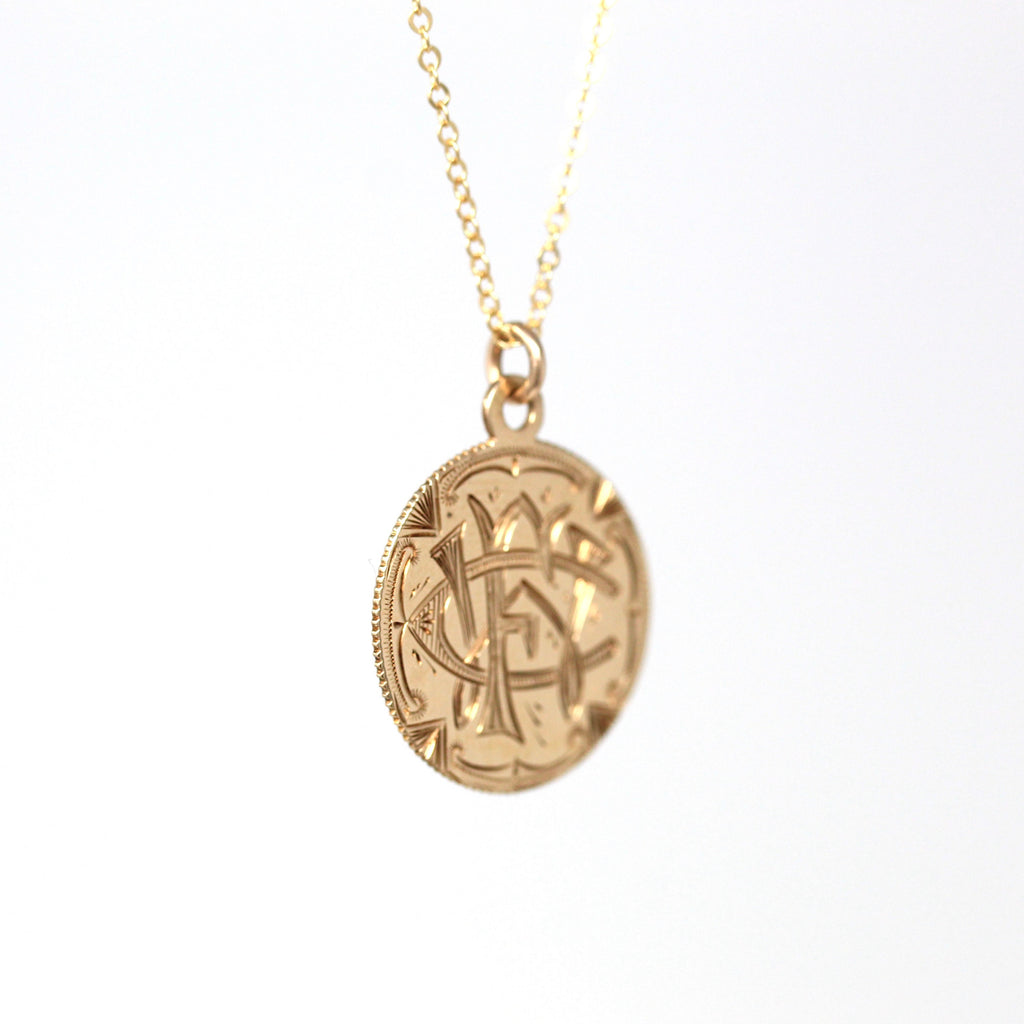 Victorian Love Token - Antique 14k Yellow Gold Charm Coin Pendant Necklace - Vintage Dated Jan 5 1896 Engraved CFW Initials Fine Jewelry