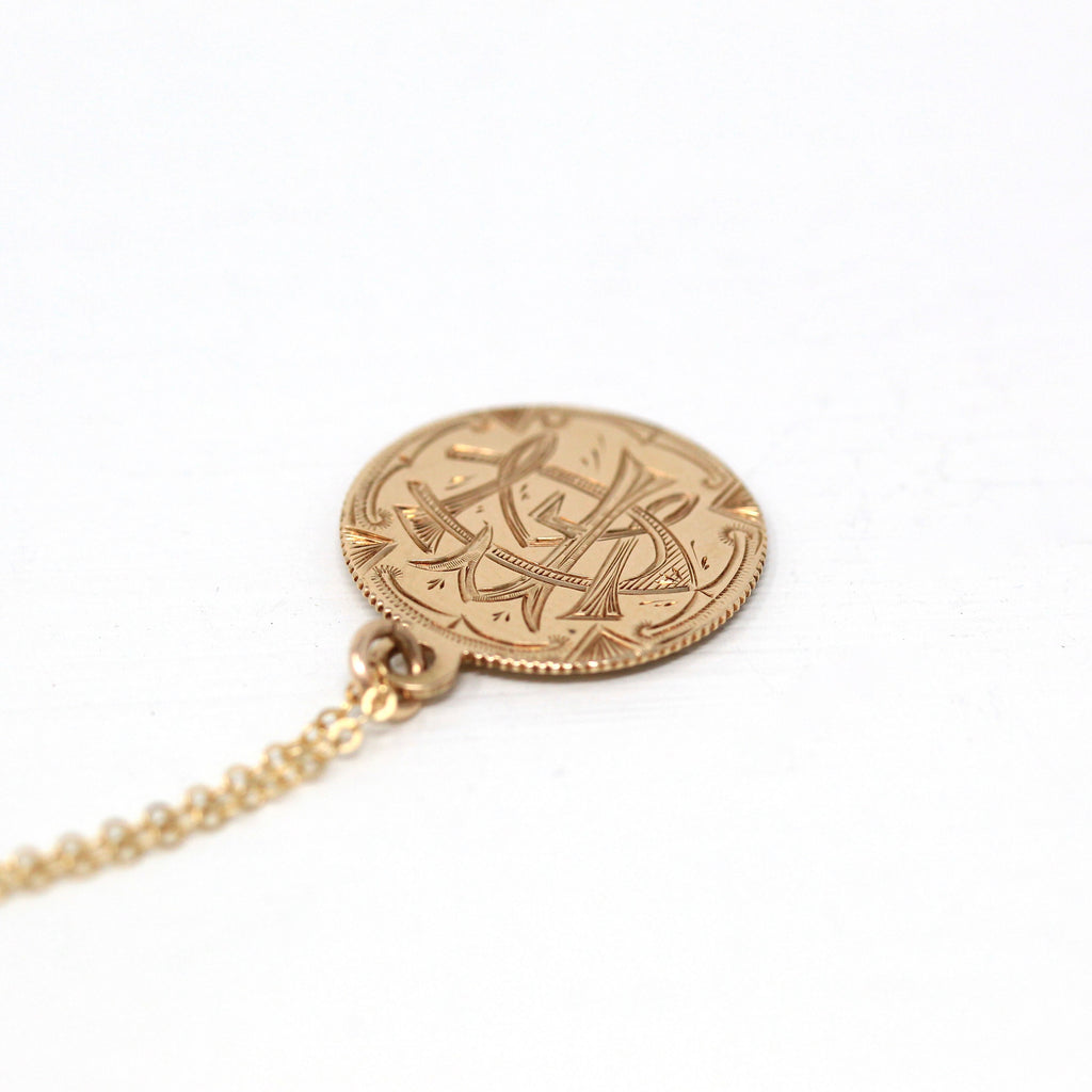 Victorian Love Token - Antique 14k Yellow Gold Charm Coin Pendant Necklace - Vintage Dated Jan 5 1896 Engraved CFW Initials Fine Jewelry