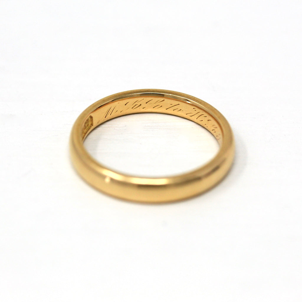 Vintage Wedding Band - Edwardian 18k Yellow Gold Unadorned Plain Simple Polished Ring - Circa 1910s Size 6.25 Unisex Stacking Fine Jewelry
