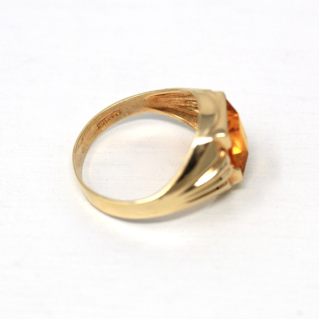 Simulated Citrine Ring - Retro 10k Yellow Gold Yellow Orange Faceted Glass Stone - Circa 1940s Size 5 November Birthstone Fine Jewelry