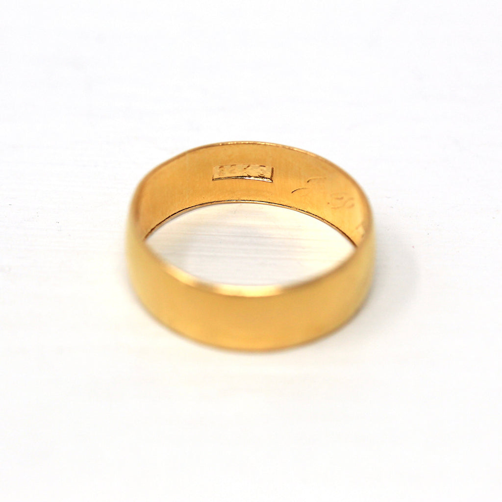 Vintage Cigar Band - Retro Era 22k Yellow Gold Unadorned Wide Ring - Vintage Circa 1940s Era Size 8.5 Unisex Wedding Statement Fine Jewelry