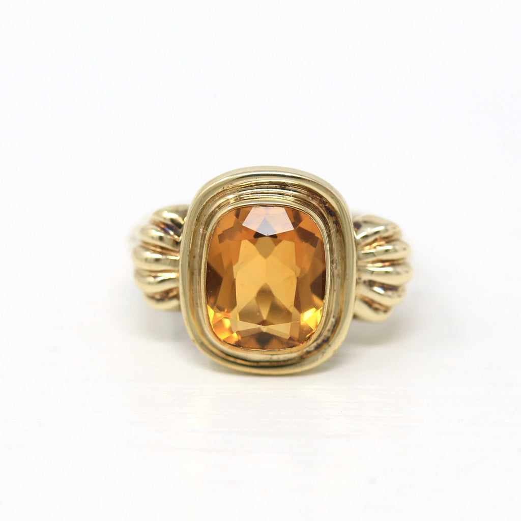 Genuine Citrine Ring - Retro 8k 333 Yellow Gold Oval 2.92 CT Gemstone - Vintage Circa 1960s Era Size 5 3/4 November Birthstone Jewelry