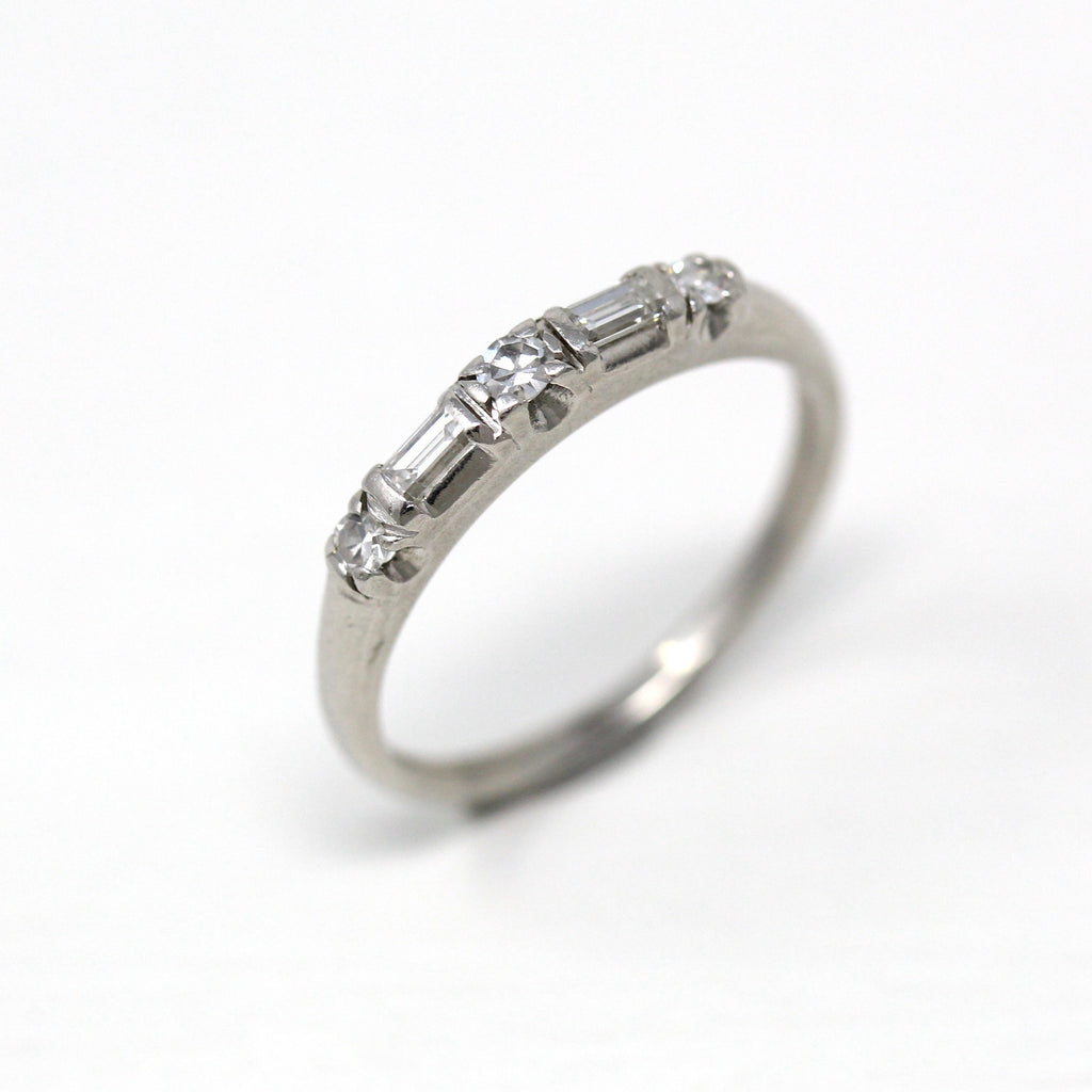 Diamond Wedding Band - Mid Century 1950s Era Vintage Platinum .27 CTW Ring - Size 6 1/4 Wedding Fine Bridal Stacking White Baguette Jewelry