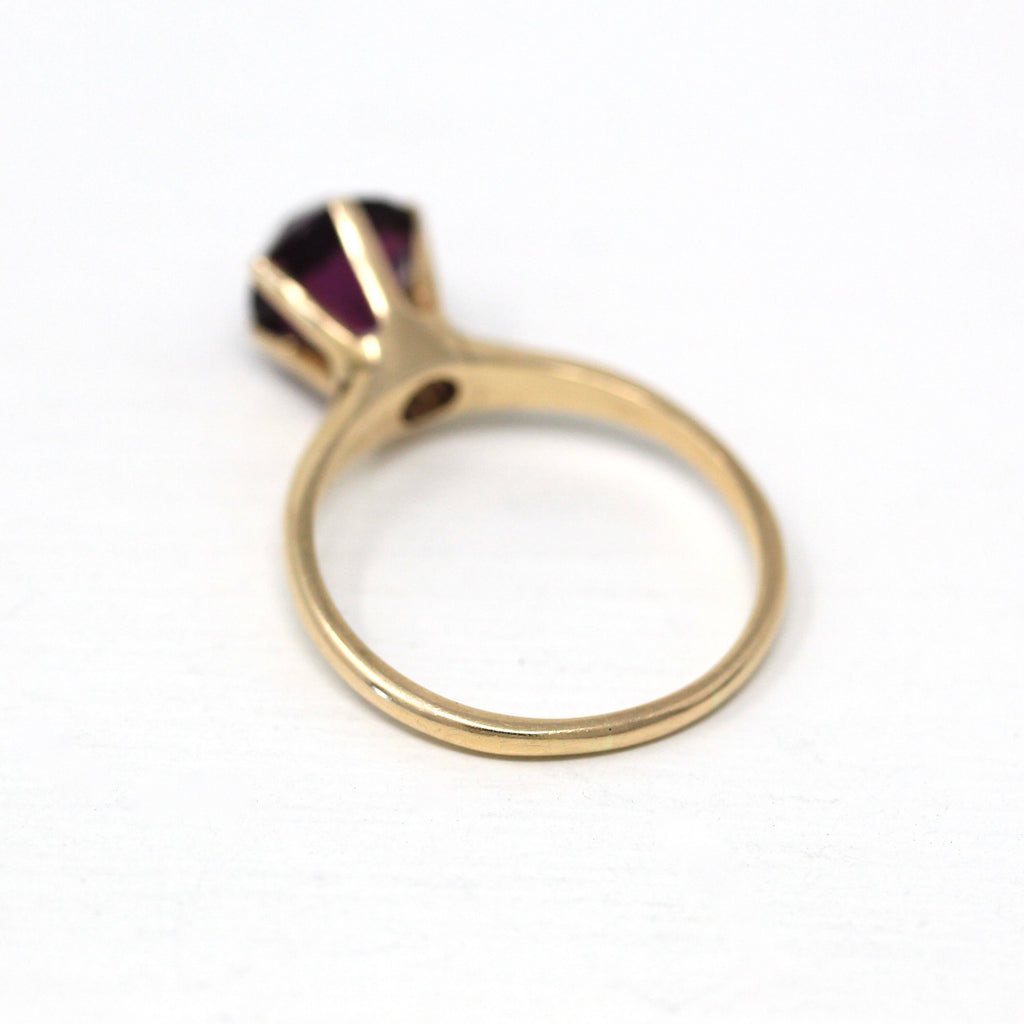 Simulated Amethyst Ring - Edwardian 10k Yellow Gold Round Faceted Purple Stone - Antique Circa 1910s Era Size 7.5 Solitaire Fine Jewelry