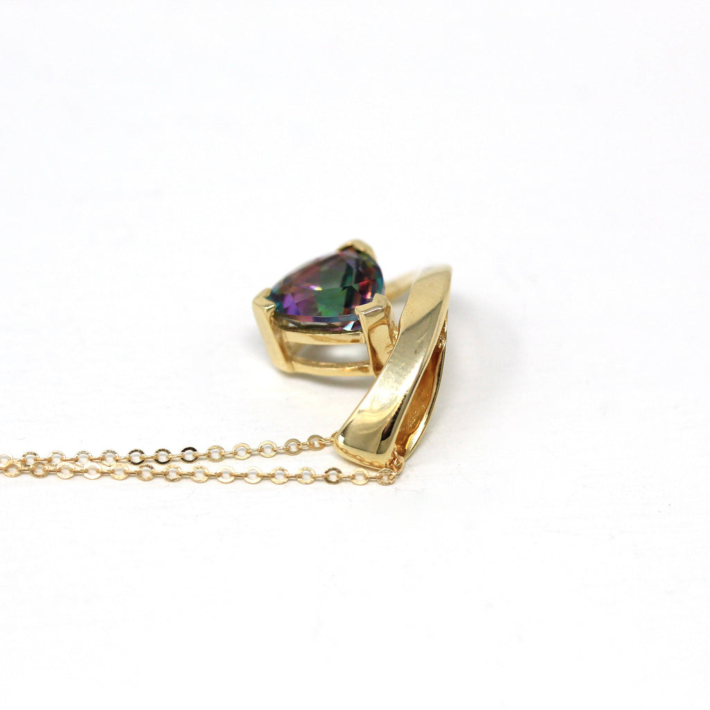 Mystic Topaz Necklace - Estate 14k Yellow Gold Trilliant Cut 2.58 CT Rainbow Gem - Vintage Circa 1990s Era Slide Style Pendant Fine Jewelry