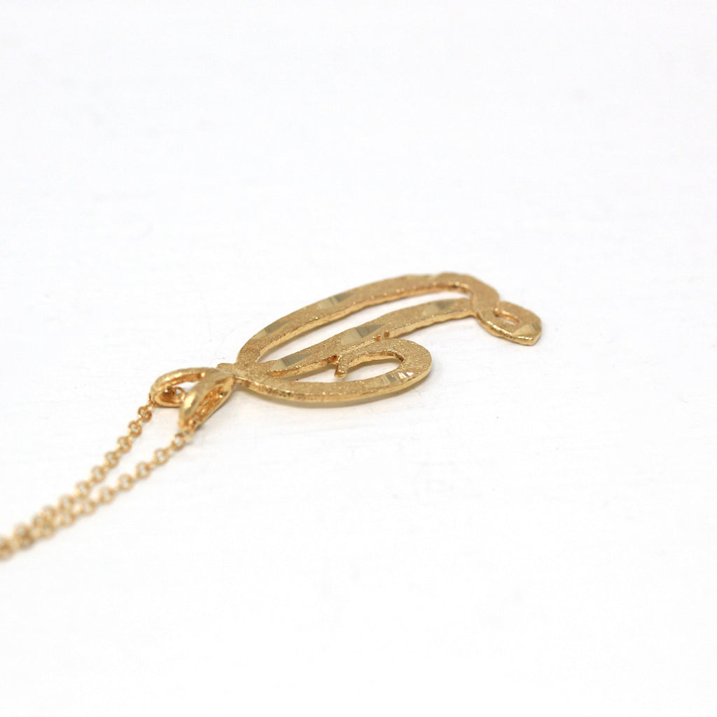 Letter "D" Necklace - Modern 14k Yellow Gold Diamond Cut Charm Pendant - Estate Circa 2000's Era Cursive Single Initial Name Fine Jewelry