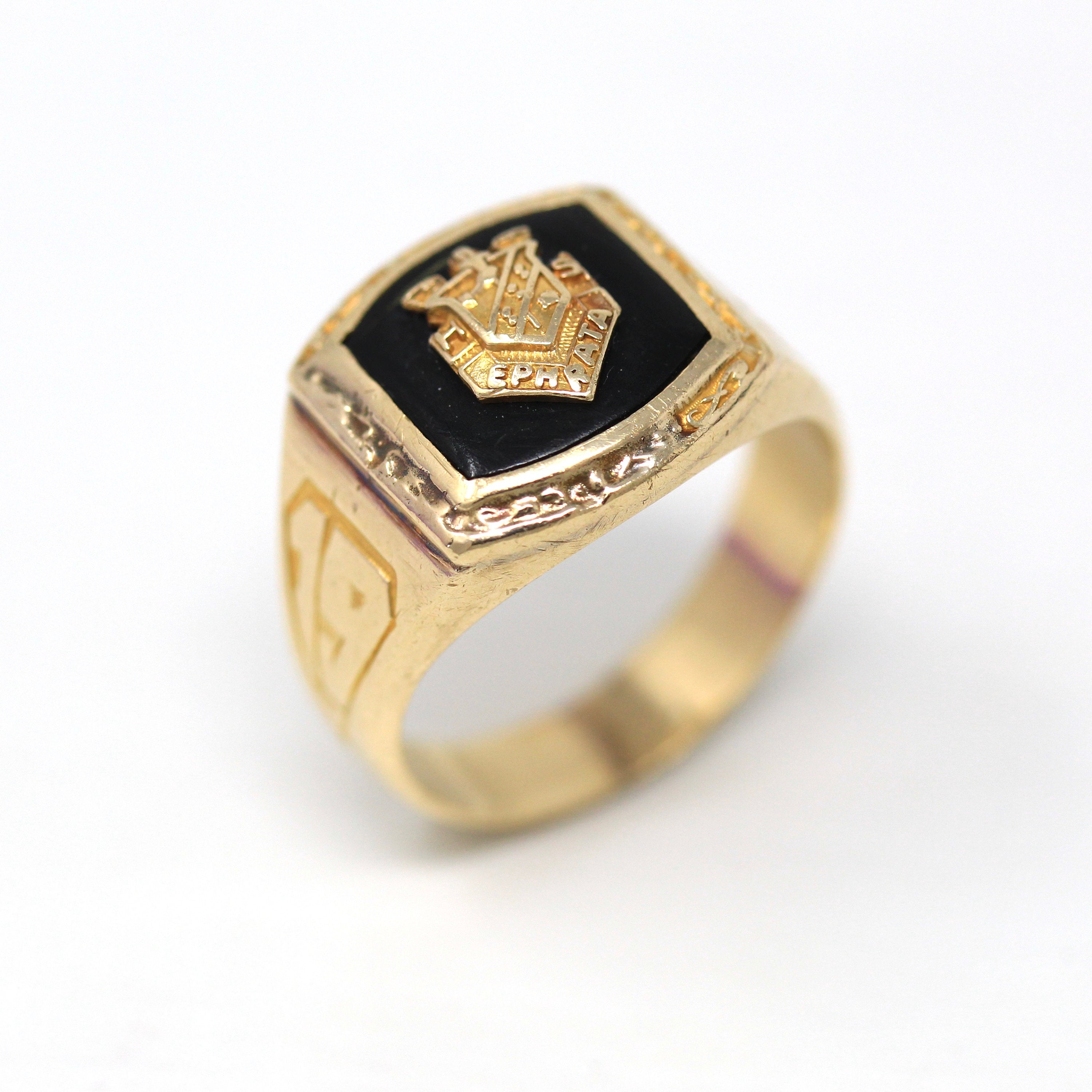 Ephrata High School Ring - Retro 10k Yellow Gold Pennsylvania Class Signet - Vintage Dated 1948 PA Education Statement Fine 40s Jewelry