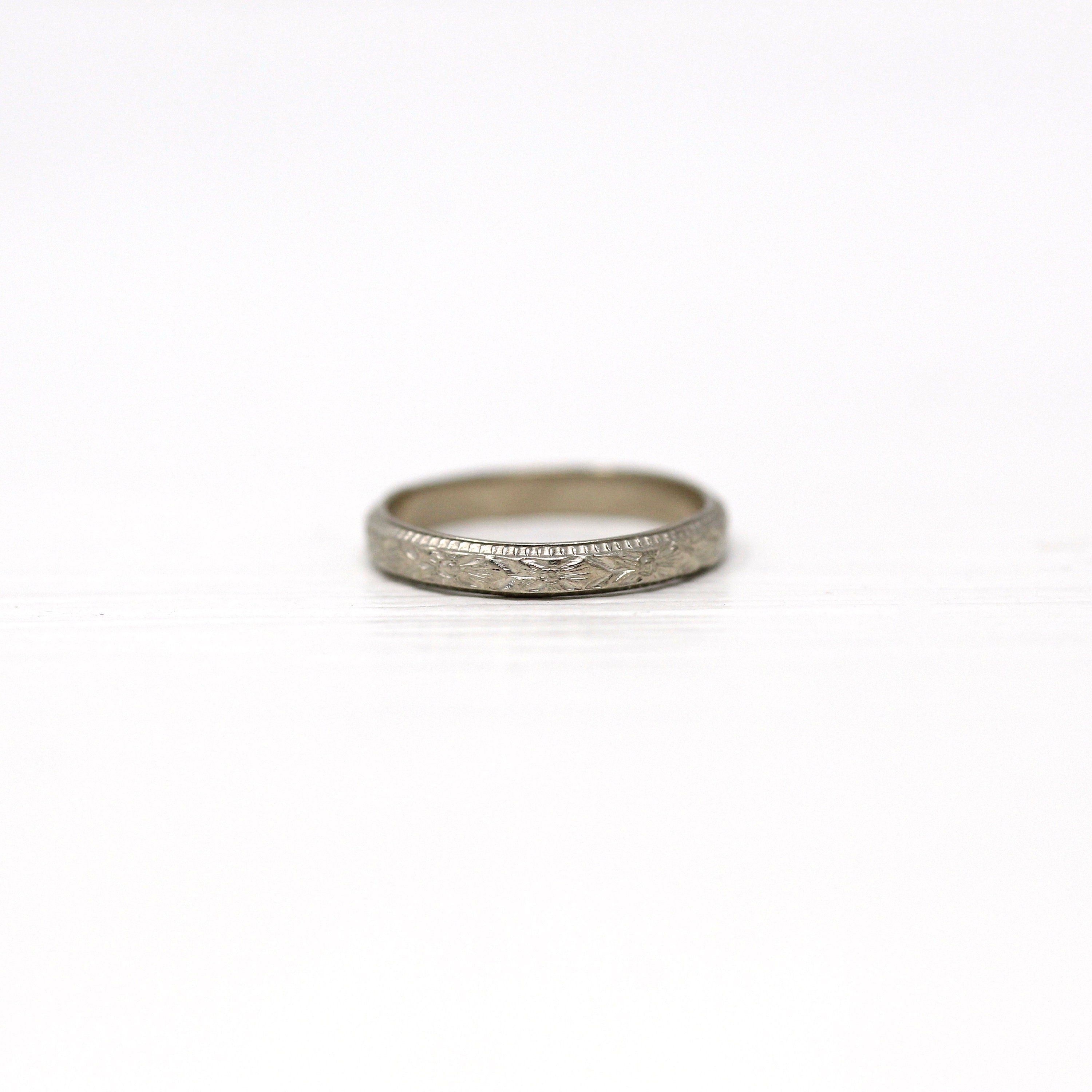 Vintage Baby Band - Art Deco 10k White Gold Raised Eternity Design Ring - Circa 1930s Era Size 1/2 Dainty Fine Children's 30s Fine Jewelry