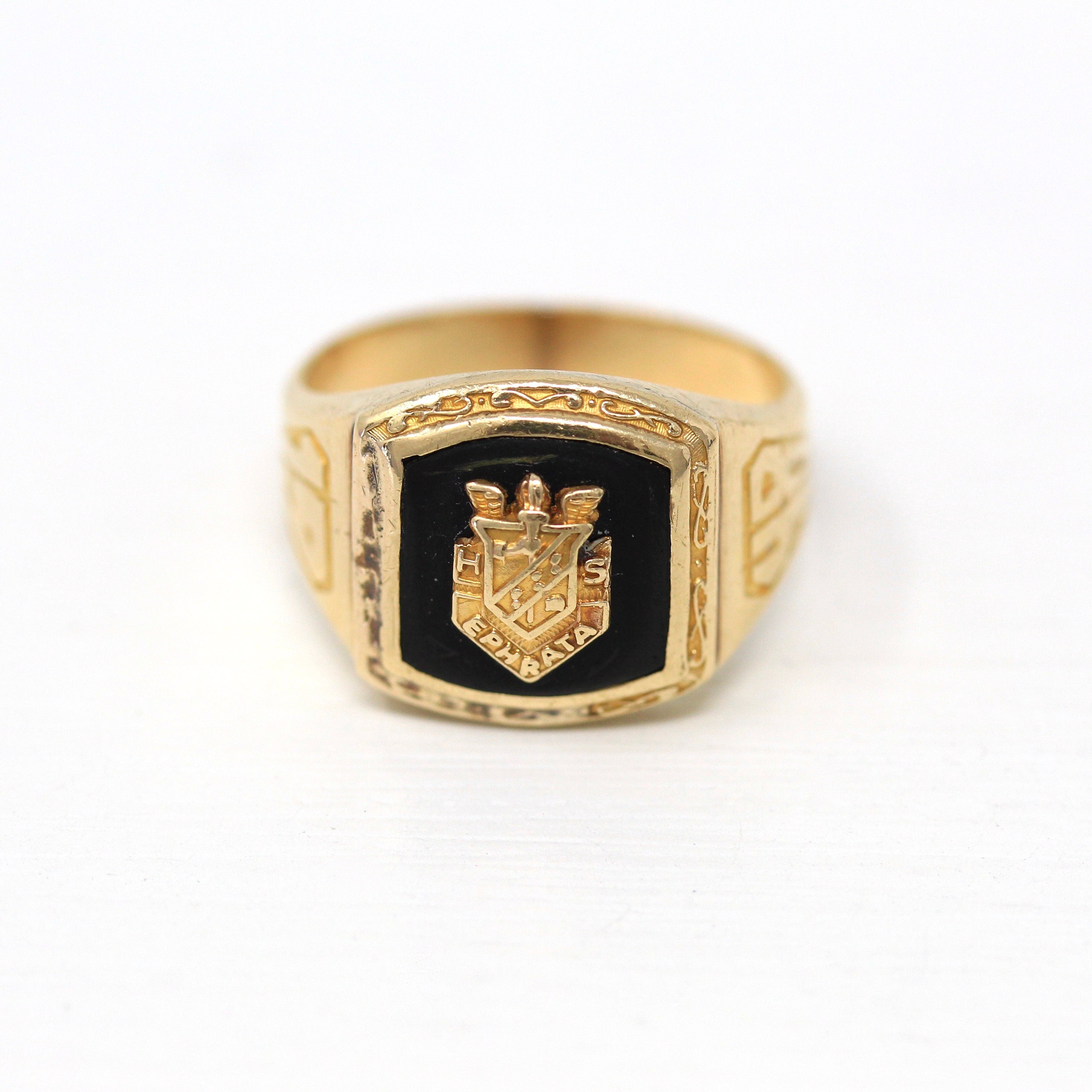 Ephrata High School Ring - Retro Era 10k Yellow Gold Pennsylvania Class Signet - Vintage Dated 1948 PA Education Statement Fine 40s Jewelry