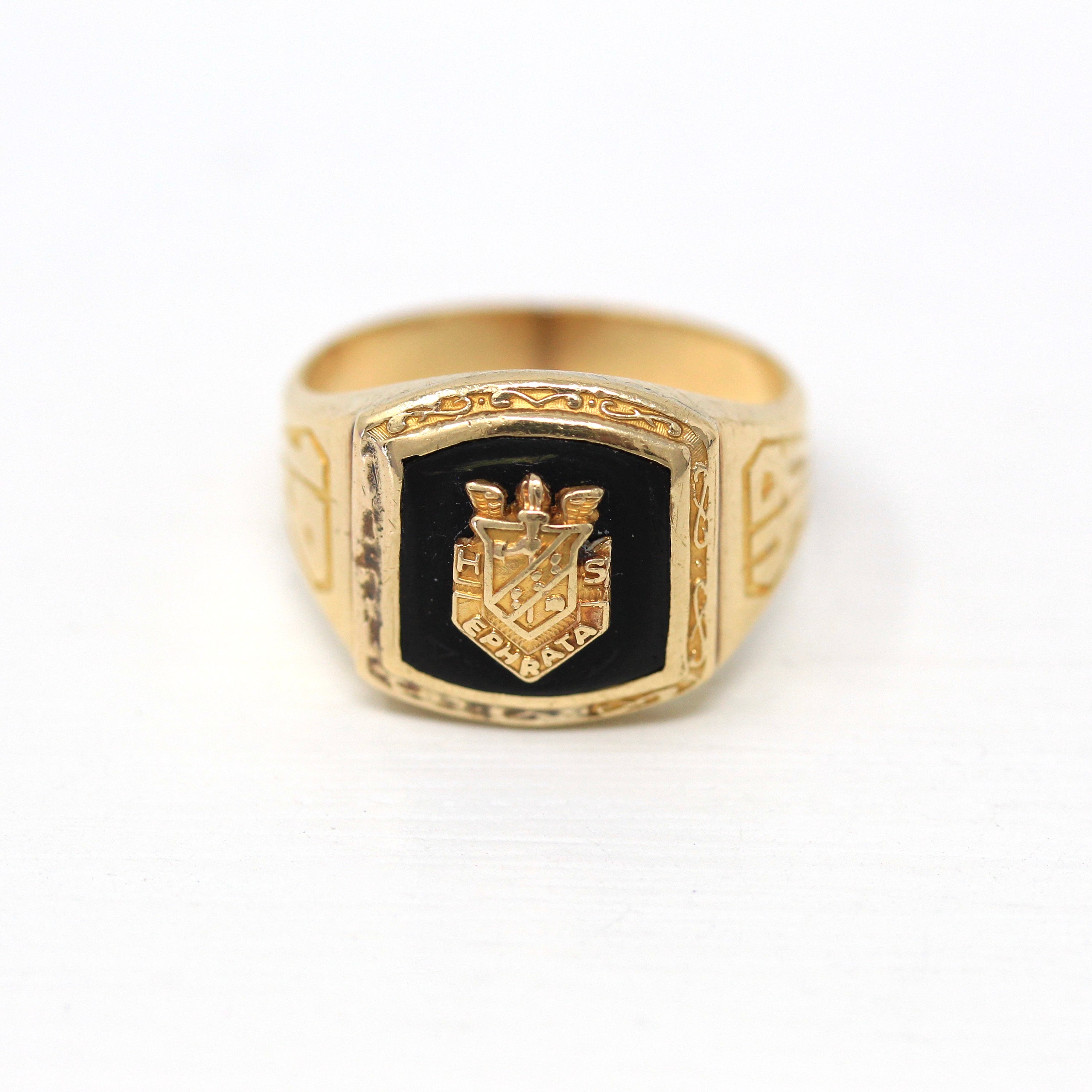 Ephrata High School Ring - Retro 10k Yellow Gold Pennsylvania Class Signet - Vintage Dated 1948 PA Education Statement Fine 40s Jewelry