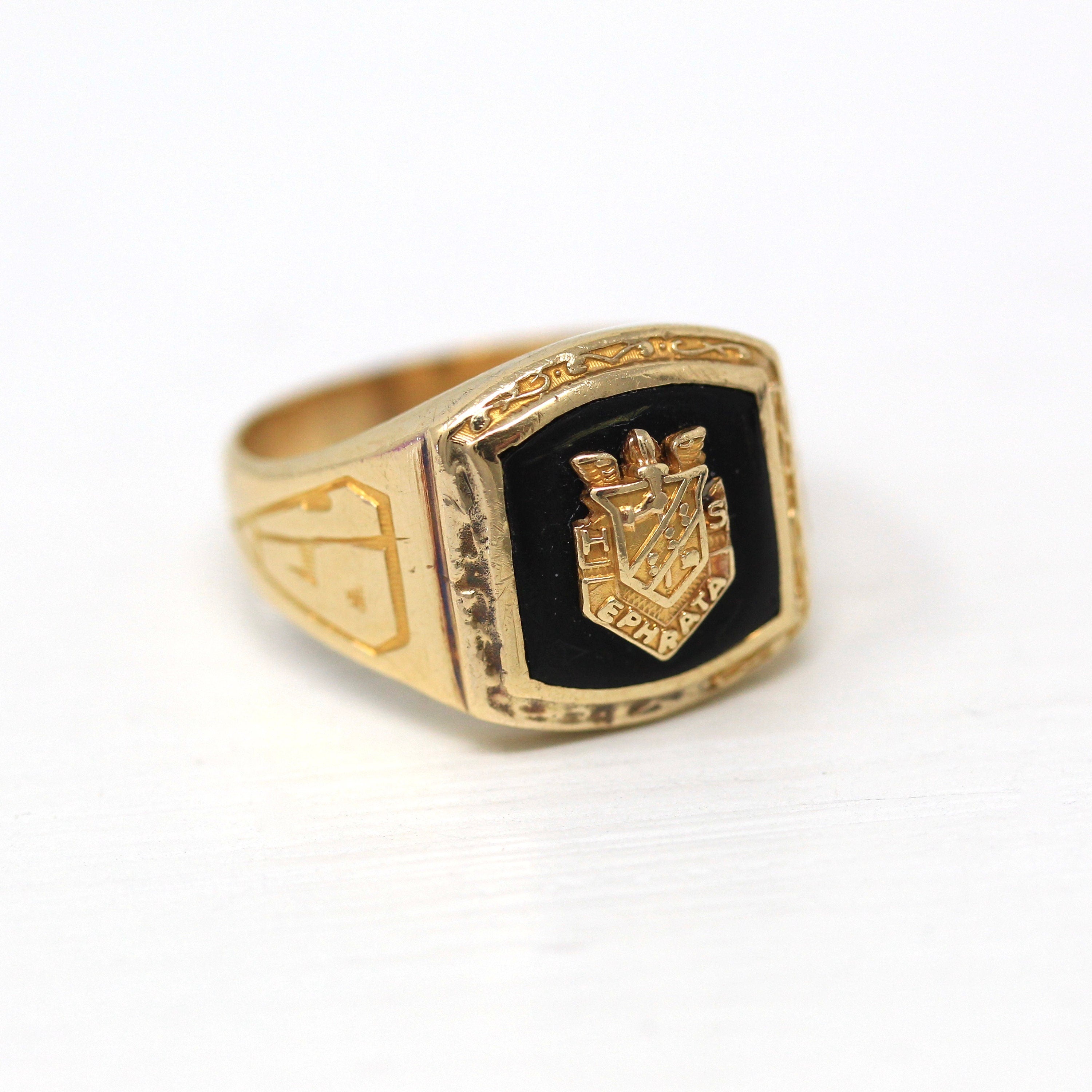 Ephrata High School Ring - Retro 10k Yellow Gold Pennsylvania Class Signet - Vintage Dated 1948 PA Education Statement Fine 40s Jewelry