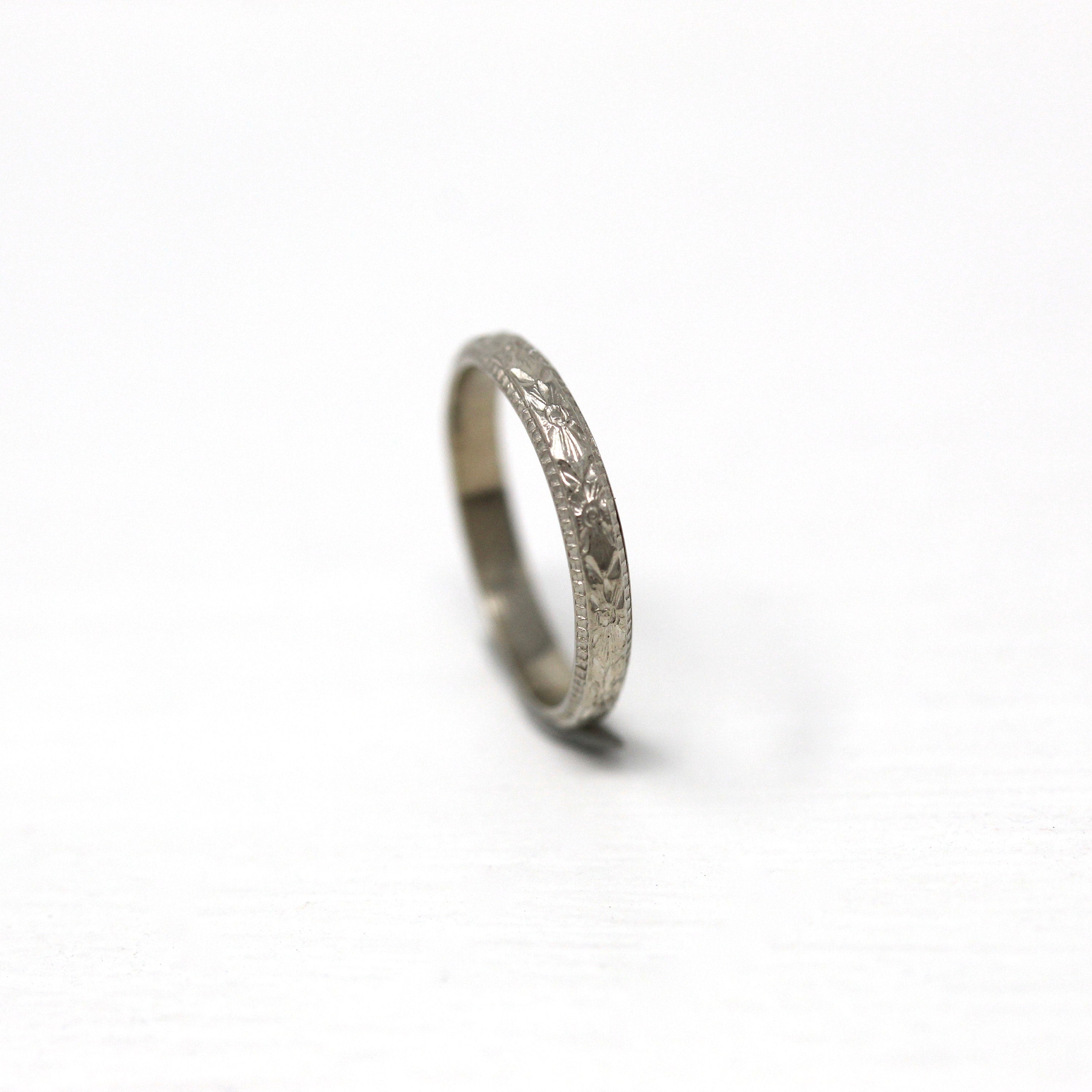 Vintage Baby Band - Art Deco 10k White Gold Raised Eternity Design Ring - Circa 1930s Era Size 1/2 Dainty Fine Children's 30s Fine Jewelry