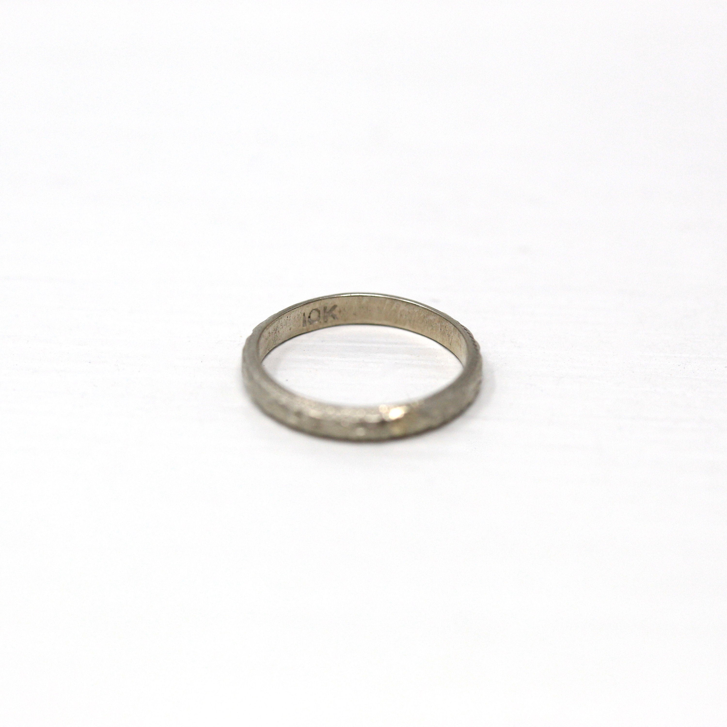 Vintage Baby Band - Art Deco 10k White Gold Raised Eternity Design Ring - Circa 1930s Era Size 1/2 Dainty Fine Children's 30s Fine Jewelry