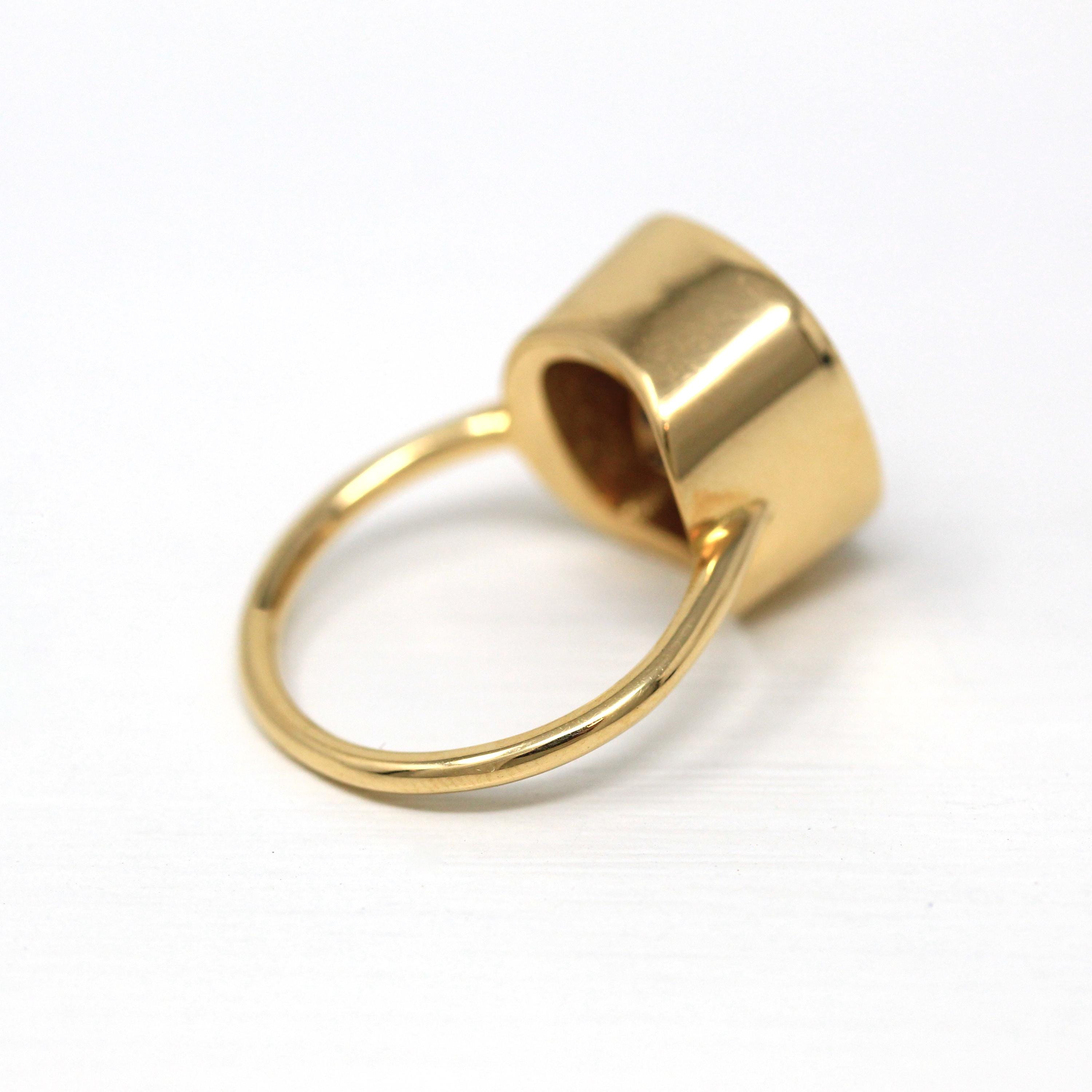 10.07 ct Gold Zircon Ring - 18k Yellow Gold Bezel Set Orange Brown Gemstone - Modern Size 6 Cushion Statement Fine Cocktail Fine Jewelry