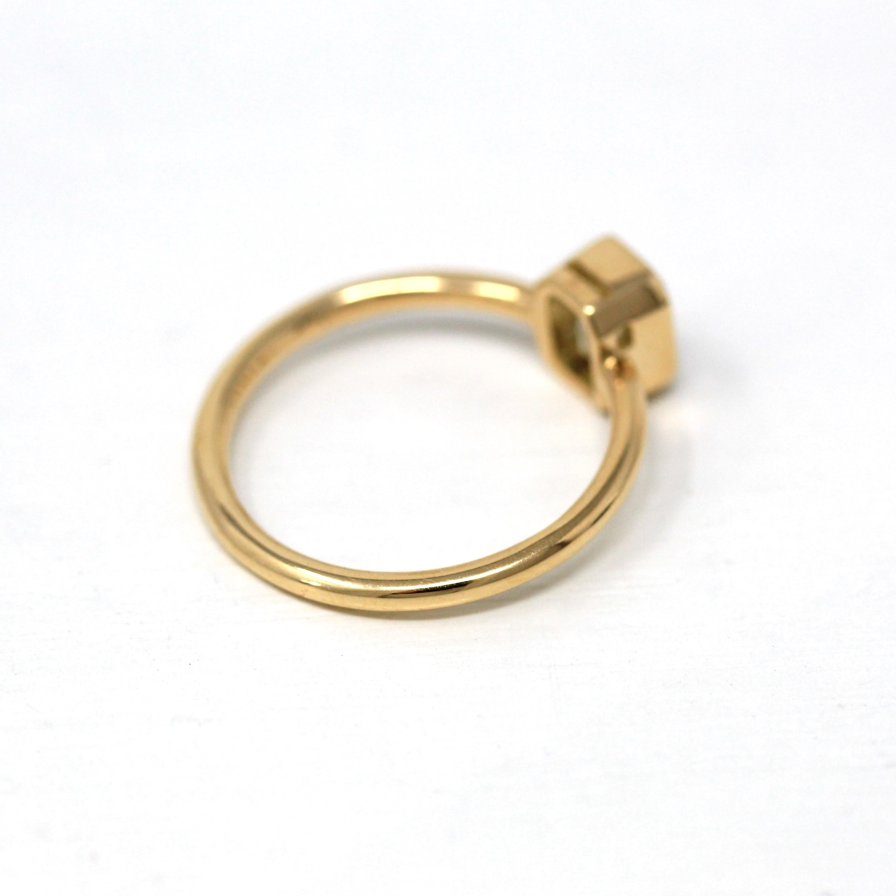 1.15 ct Emerald Cut Diamond Engagement Ring - 18k Yellow Gold Bezel Set Vintage Recycled Gem - Size 6 1/4 Fine Bridal Classic Fine Jewelry