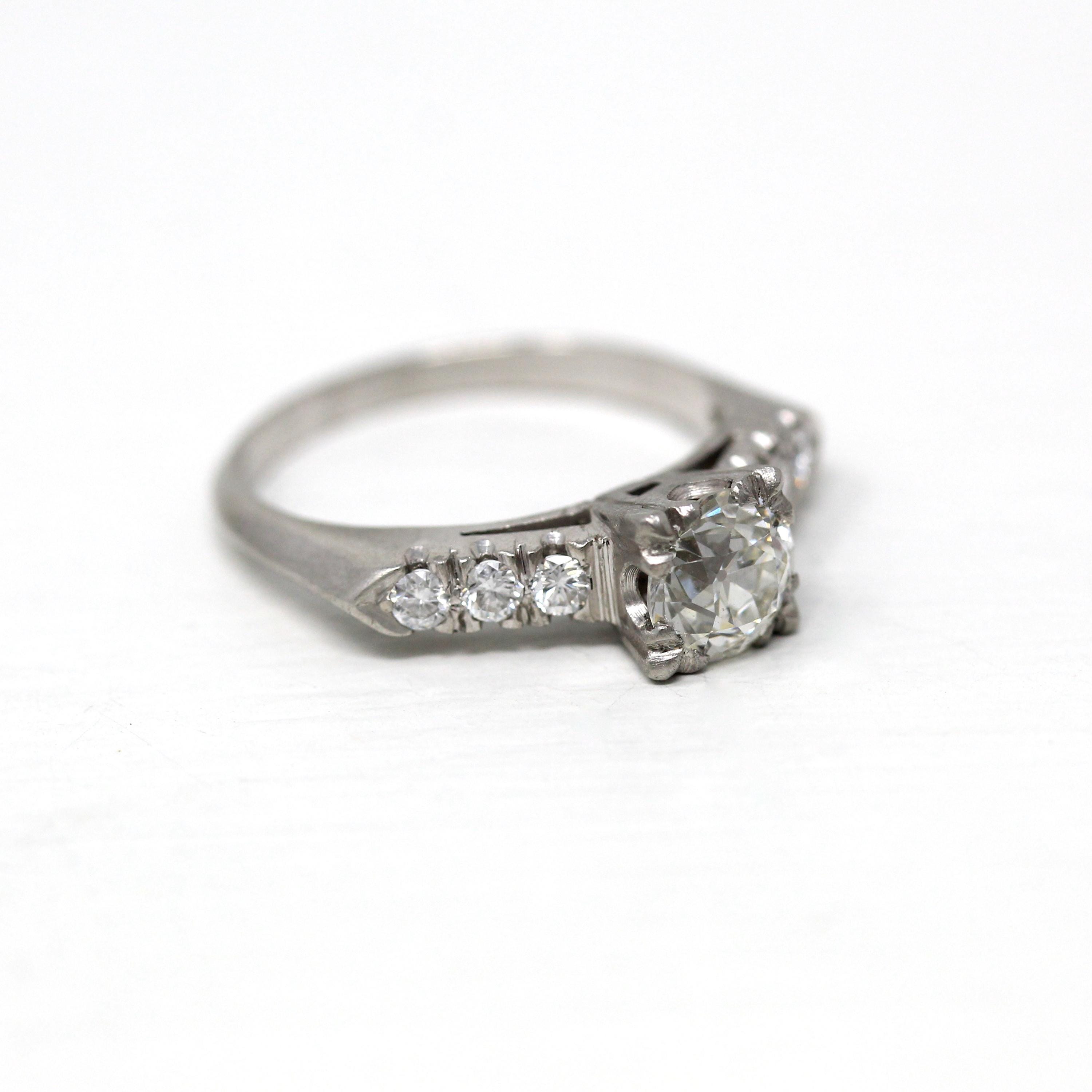 Vintage Engagement Ring - Platinum Old European Cut 1.04 Carat Diamond Statement - Size 7 Mid Century 1950s Era GIA Report Fine 50s Jewelry