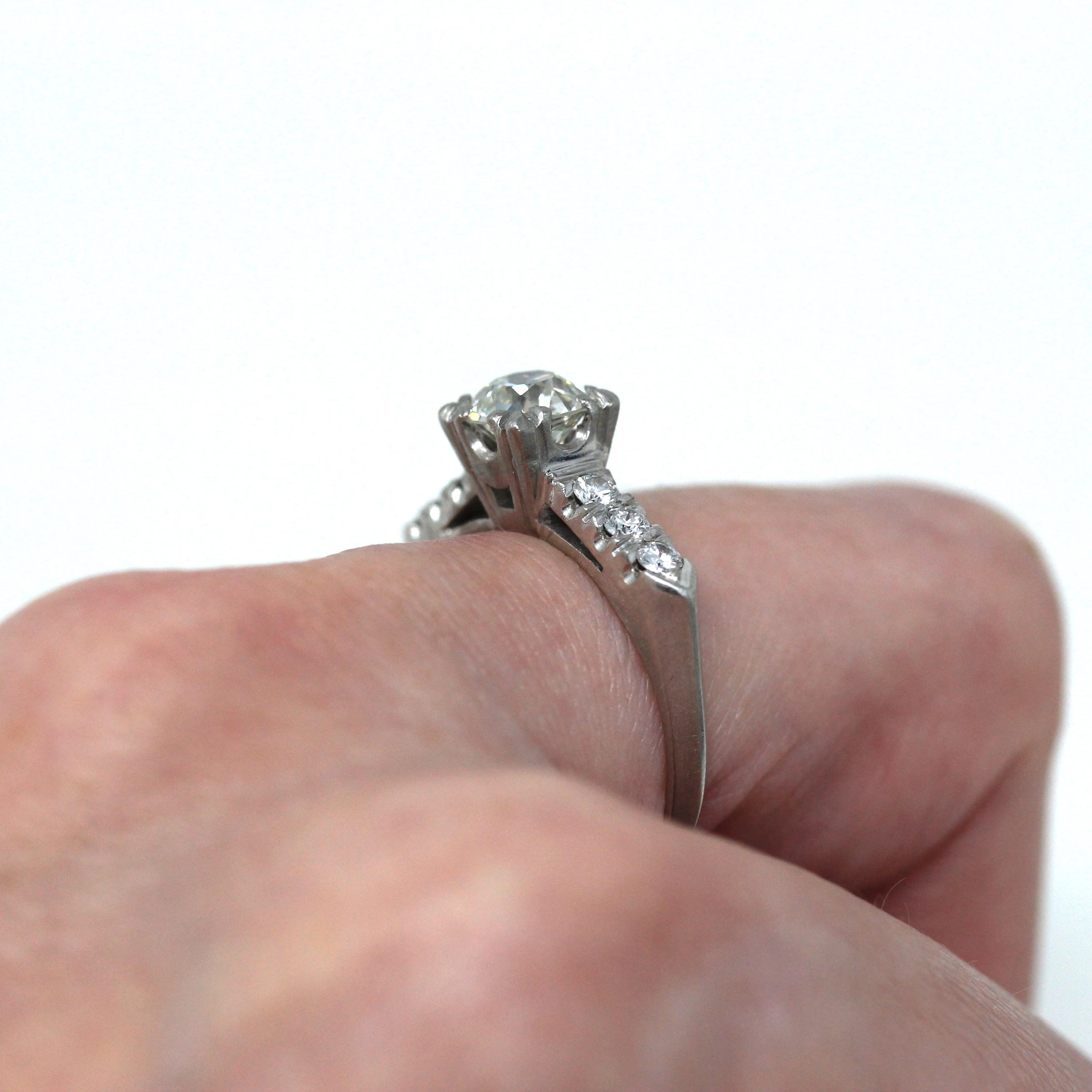 Vintage Engagement Ring - Platinum Old European Cut 1.04 Carat Diamond Statement - Size 7 Mid Century 1950s Era GIA Report Fine 50s Jewelry