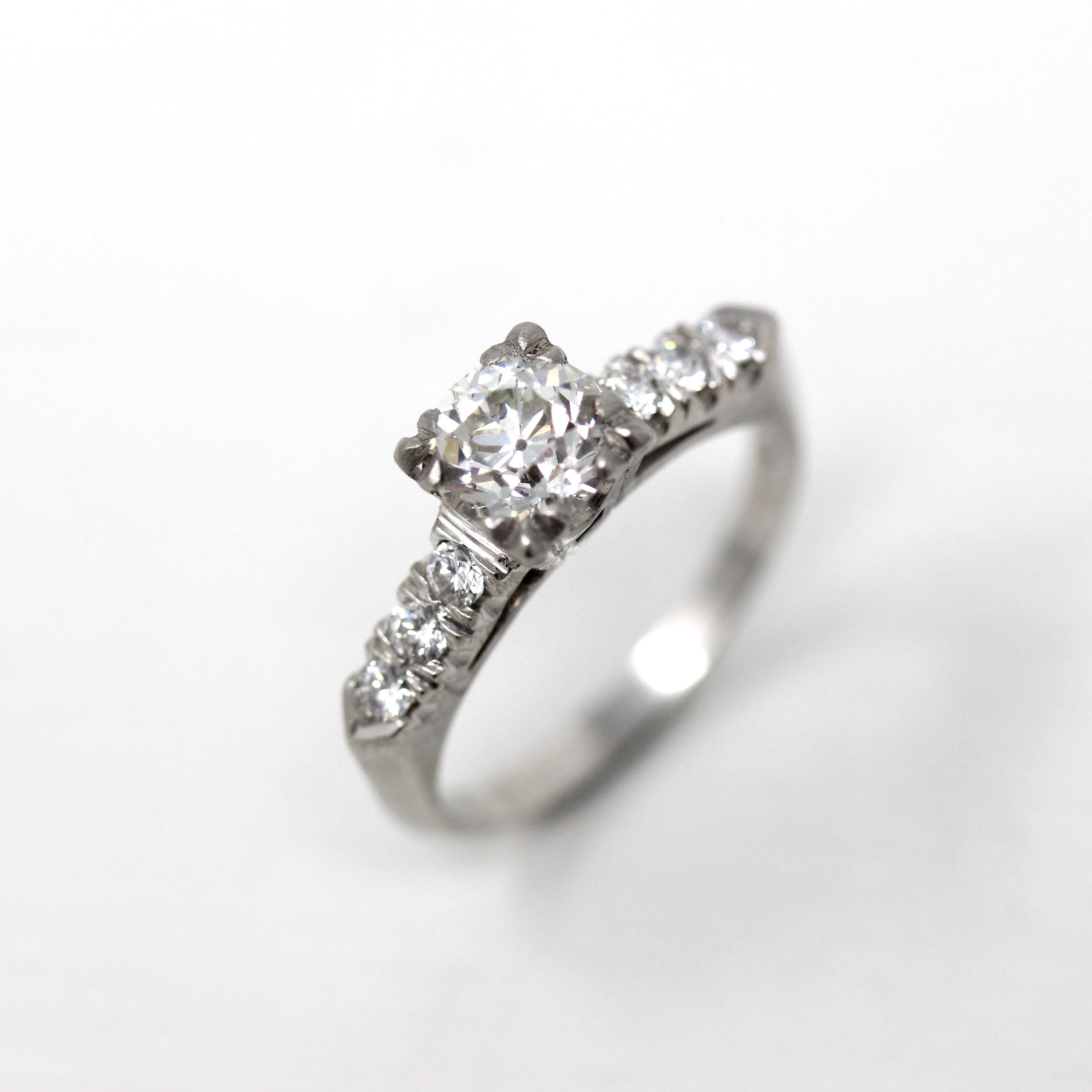 Vintage Engagement Ring - Platinum Old European Cut 1.04 Carat Diamond Statement - Size 7 Mid Century 1950s Era GIA Report Fine 50s Jewelry