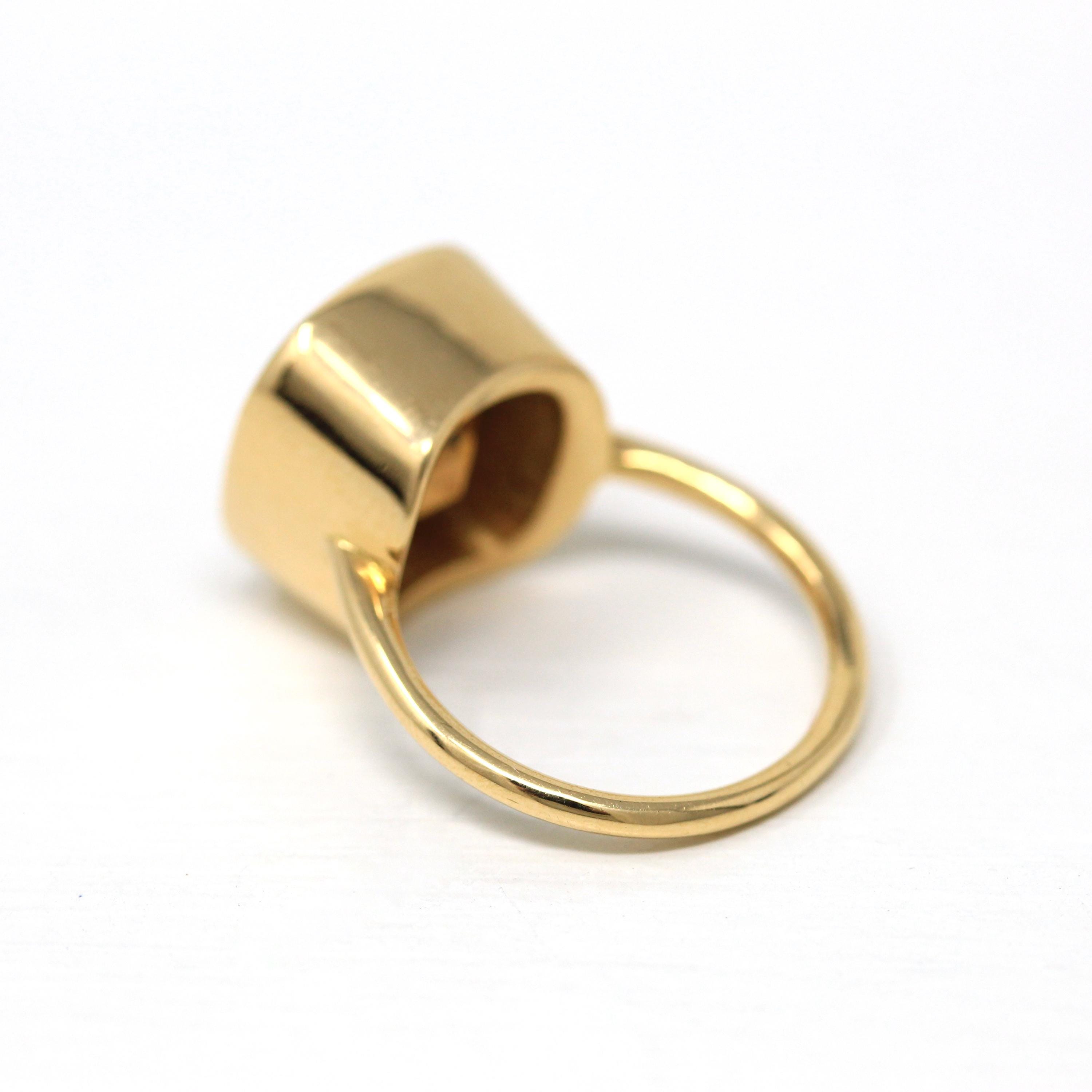 10.07 ct Gold Zircon Ring - 18k Yellow Gold Bezel Set Orange Brown Gemstone - Modern Size 6 Cushion Statement Fine Cocktail Fine Jewelry