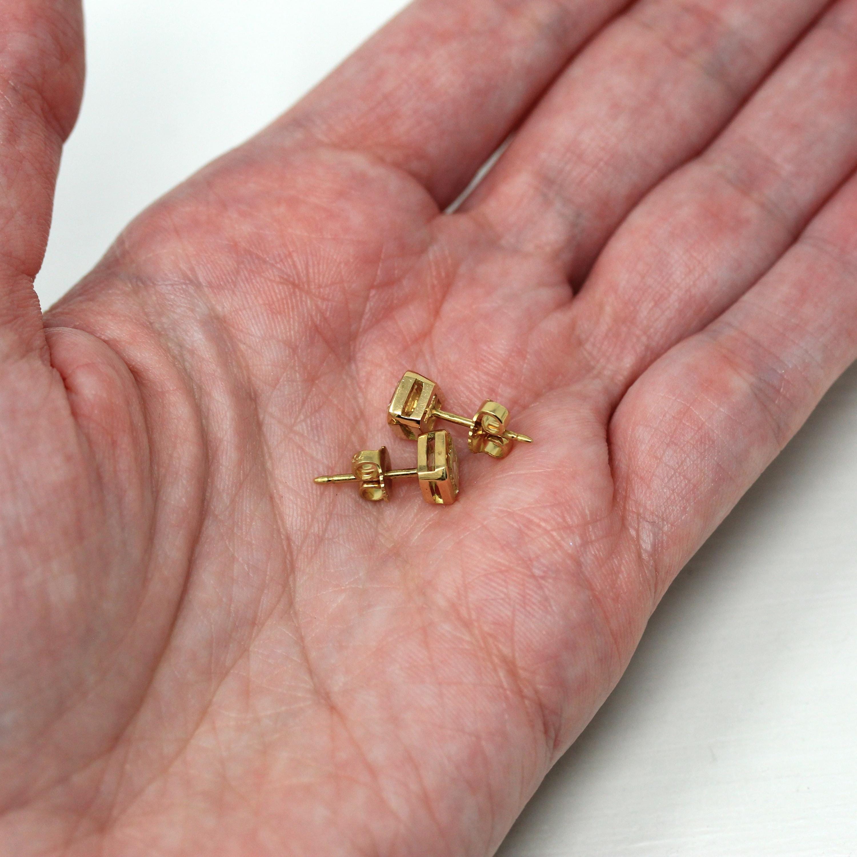 Genuine Diamond Earrings - Modern 18k Yellow Gold 1.59 CTW Gemstones Pierced Posts Studs - Bezel Set Emerald Cut Light Yellow Fine Jewelry
