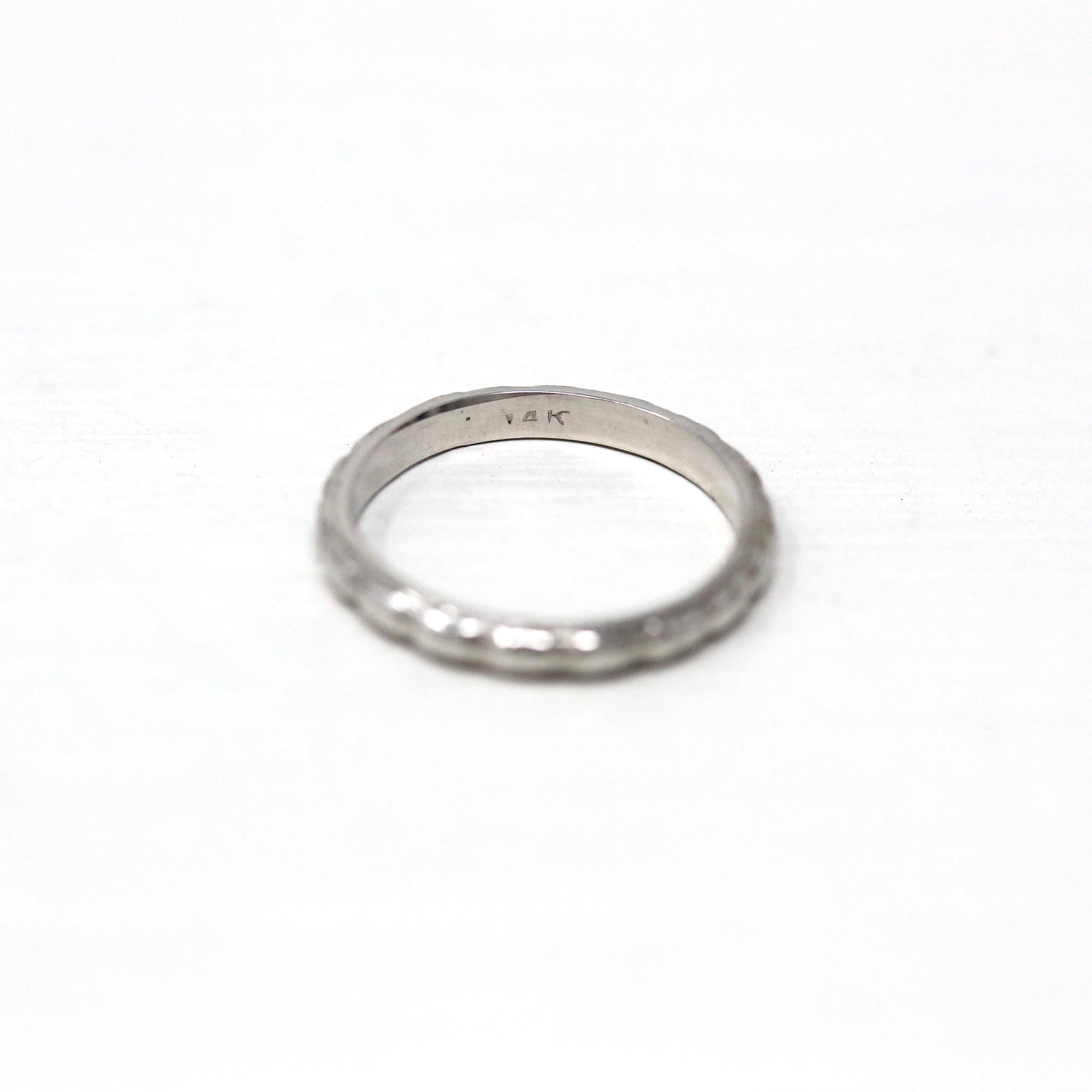 Vintage Baby Band - Art Deco 14k White Gold Orange Blossom Flower Design Ring - Circa 1930s Era Size 1/2 Dainty Fine Children's 30s Jewelry