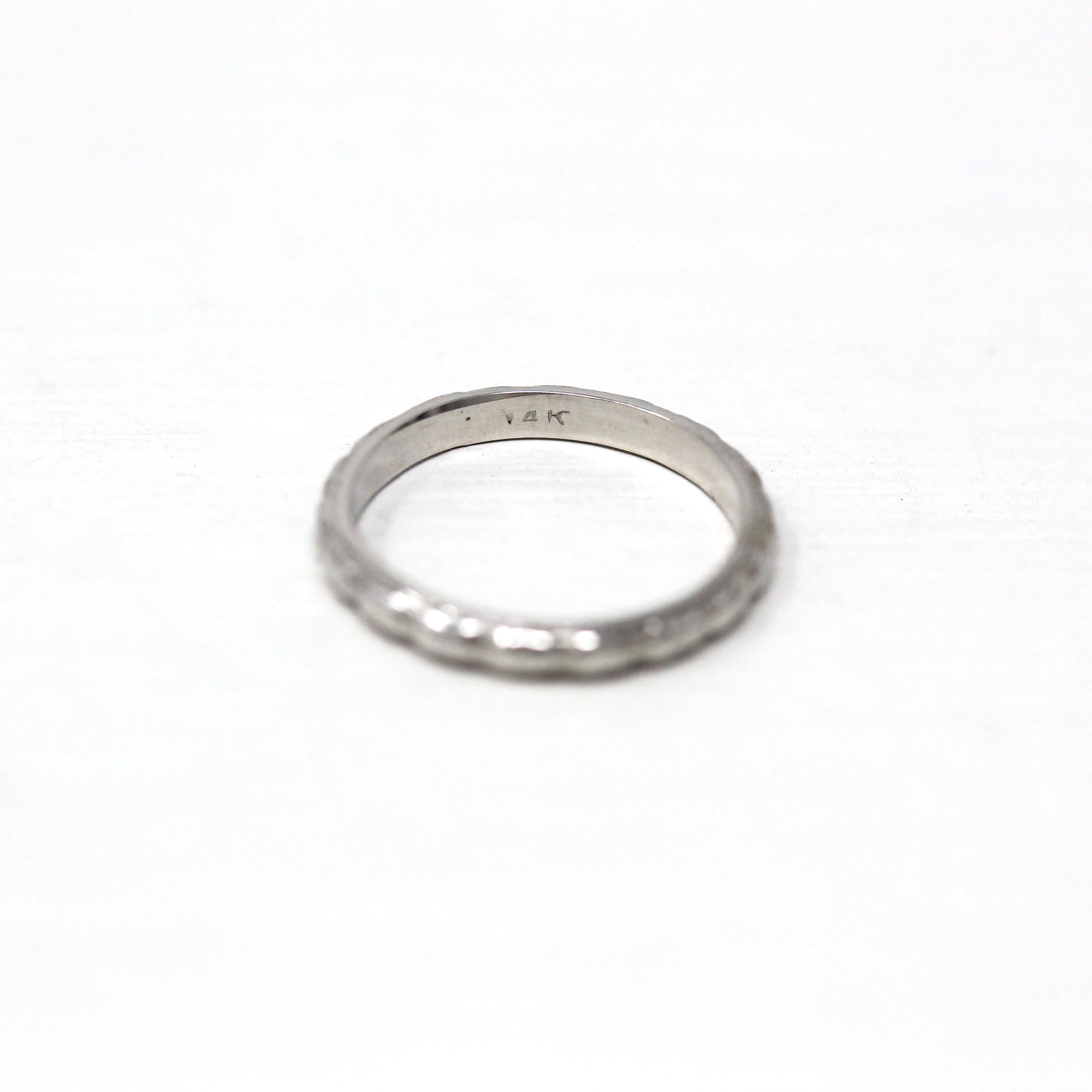 Sale - Vintage Baby Band - Art Deco 14k White Gold Orange Blossom Flower Design Ring - Circa 1930s Size 1/2 Dainty Fine Children's Jewelry