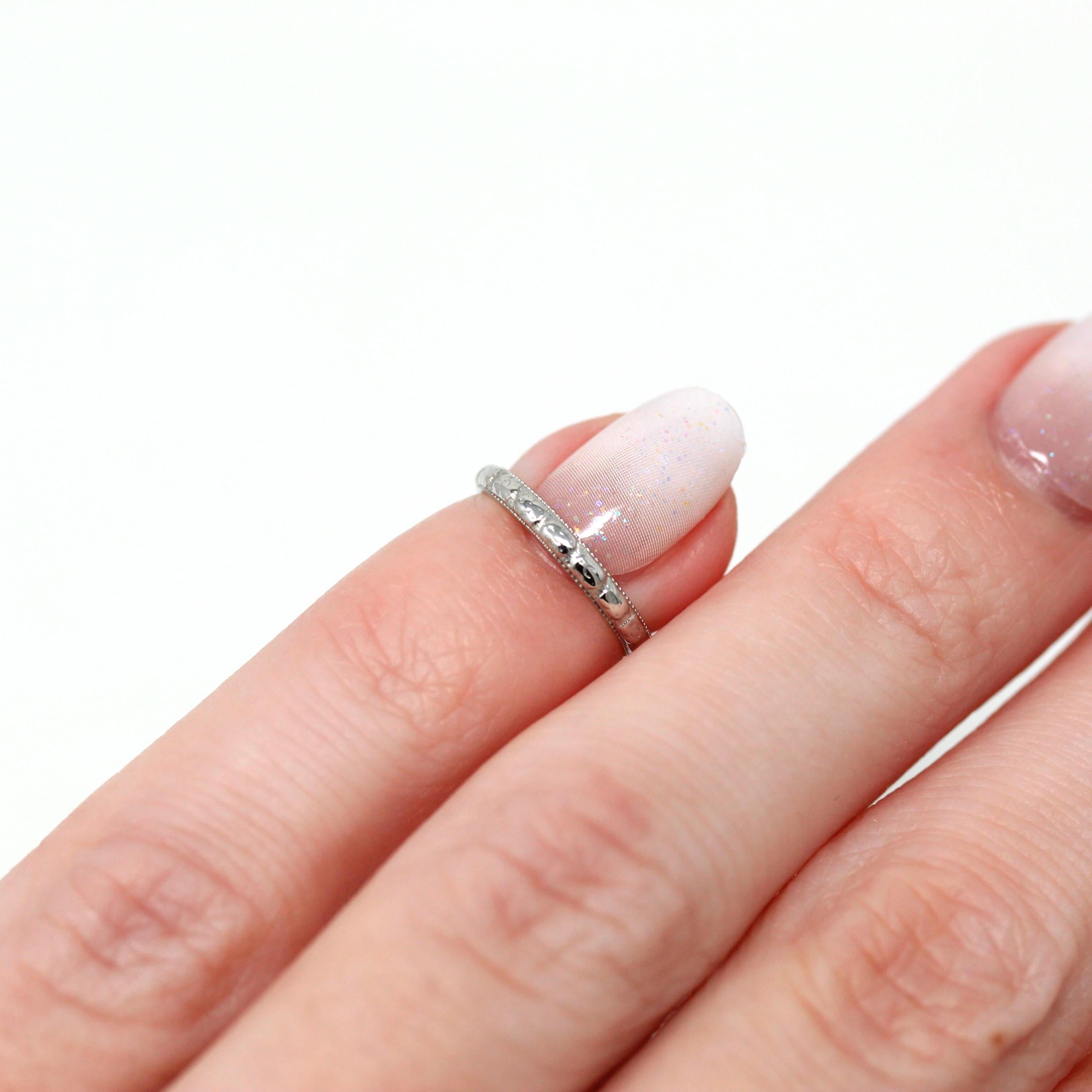 Sale - Vintage Baby Band - Art Deco 14k White Gold Orange Blossom Flower Design Ring - Circa 1930s Size 1/2 Dainty Fine Children's Jewelry