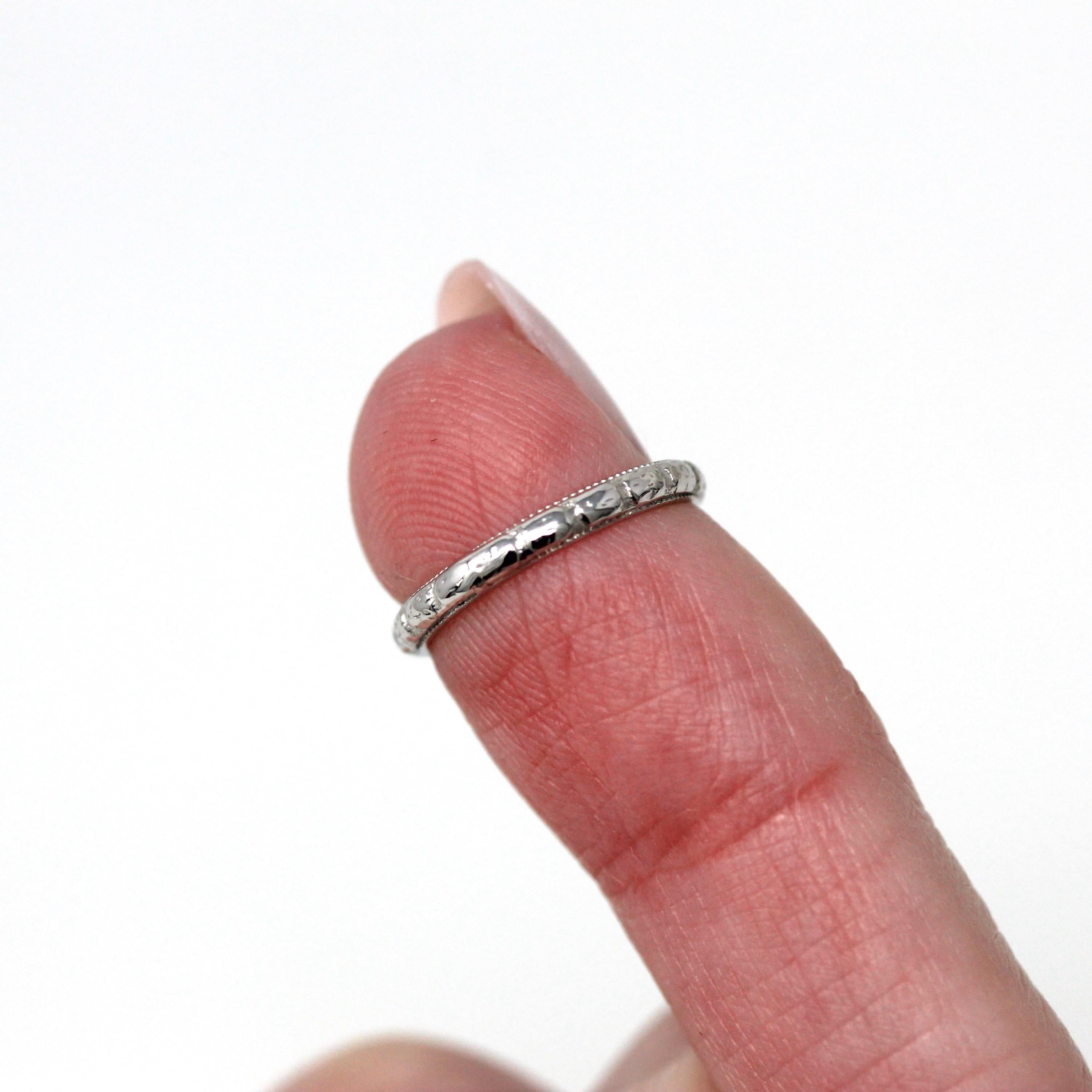 Sale - Vintage Baby Band - Art Deco 14k White Gold Orange Blossom Flower Design Ring - Circa 1930s Size 1/2 Dainty Fine Children's Jewelry