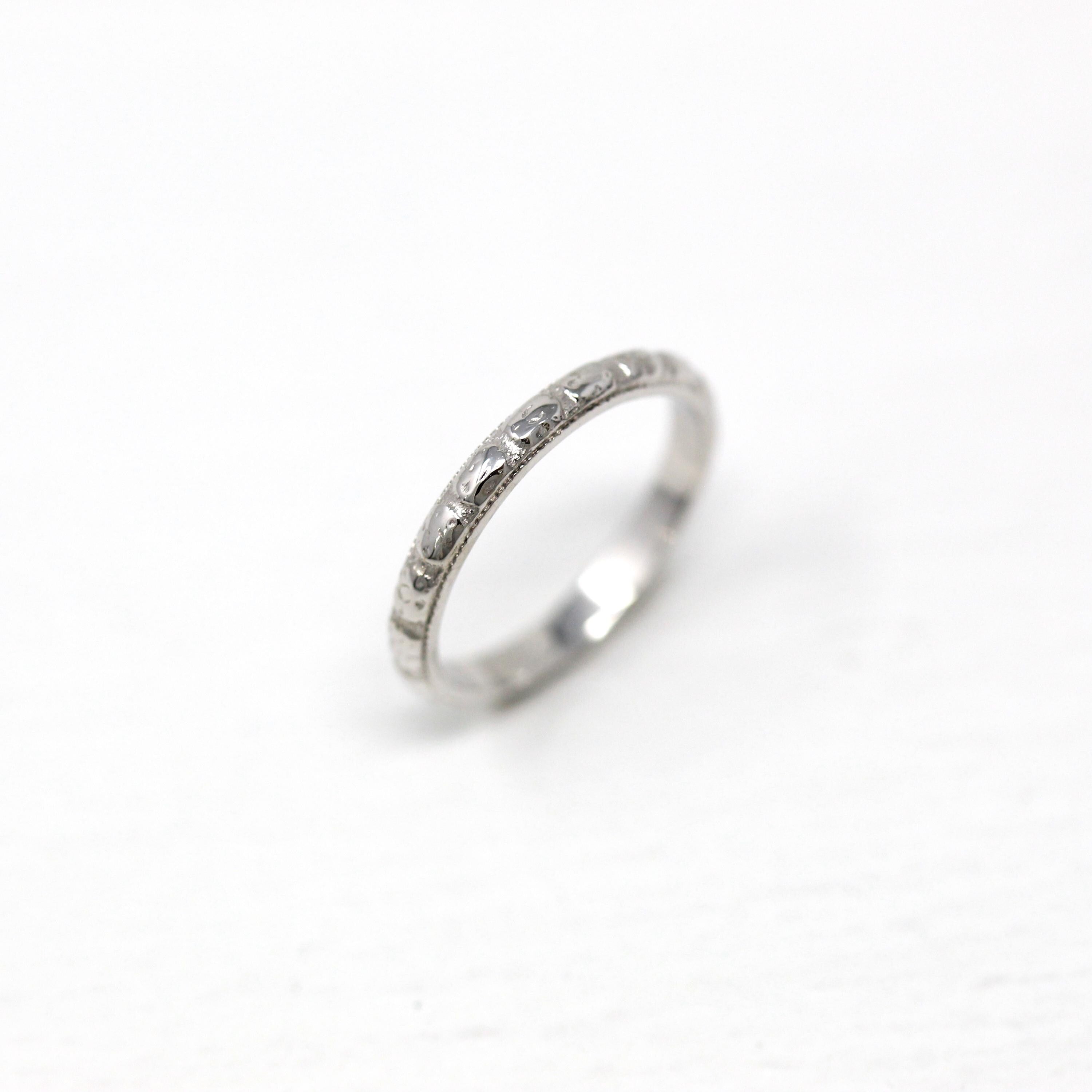 Vintage Baby Band - Art Deco 14k White Gold Orange Blossom Flower Design Ring - Circa 1930s Era Size 1/2 Dainty Fine Children's 30s Jewelry