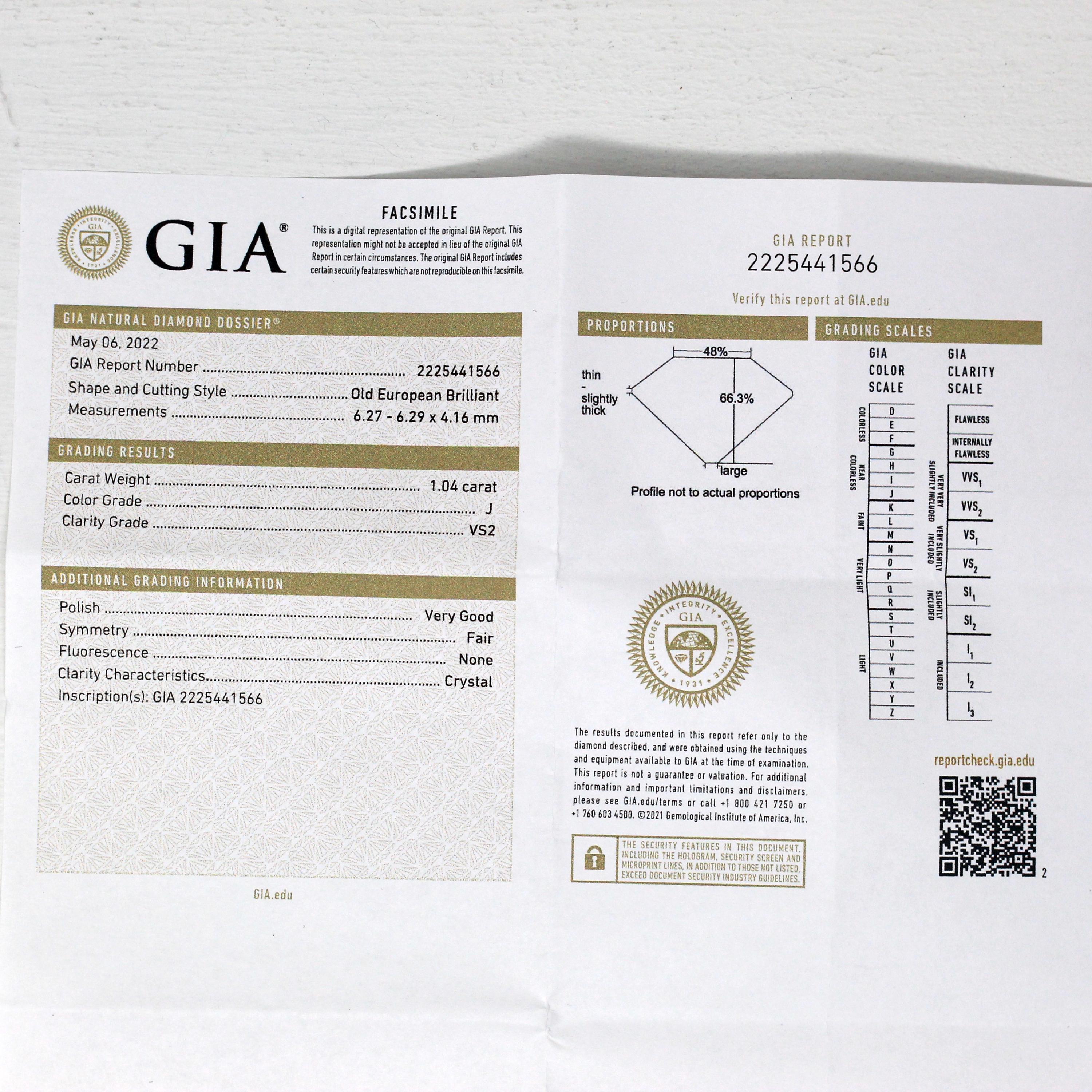 Vintage Engagement Ring - Platinum Old European Cut 1.04 Carat Diamond Statement - Size 7 Mid Century 1950s Era GIA Report Fine 50s Jewelry