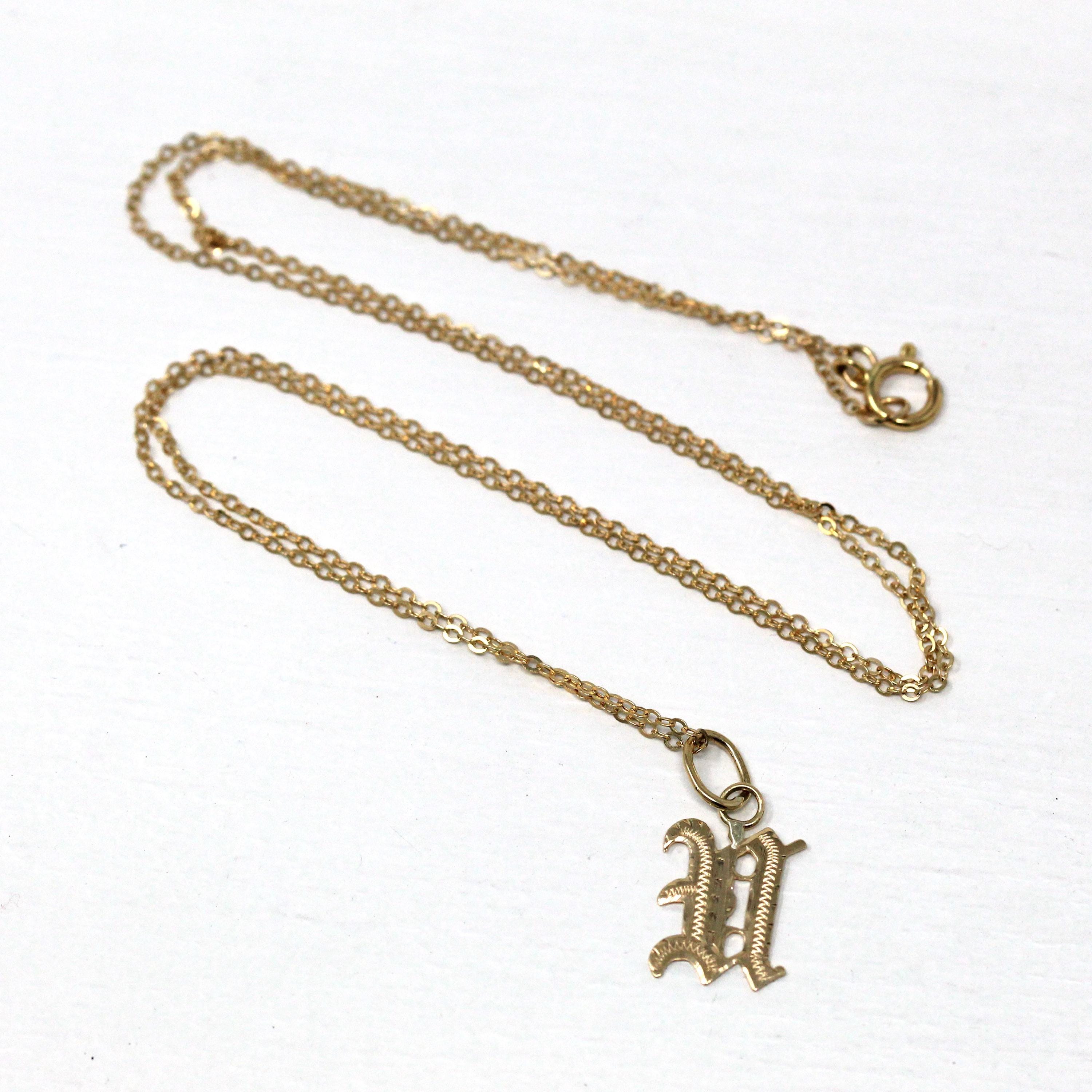 Letter "U" Charm - Art Deco 10k & 14k Gold Initial Old English Style Pendant Necklace - Vintage Circa 1930s Ostby Barton Fine 30s Jewelry