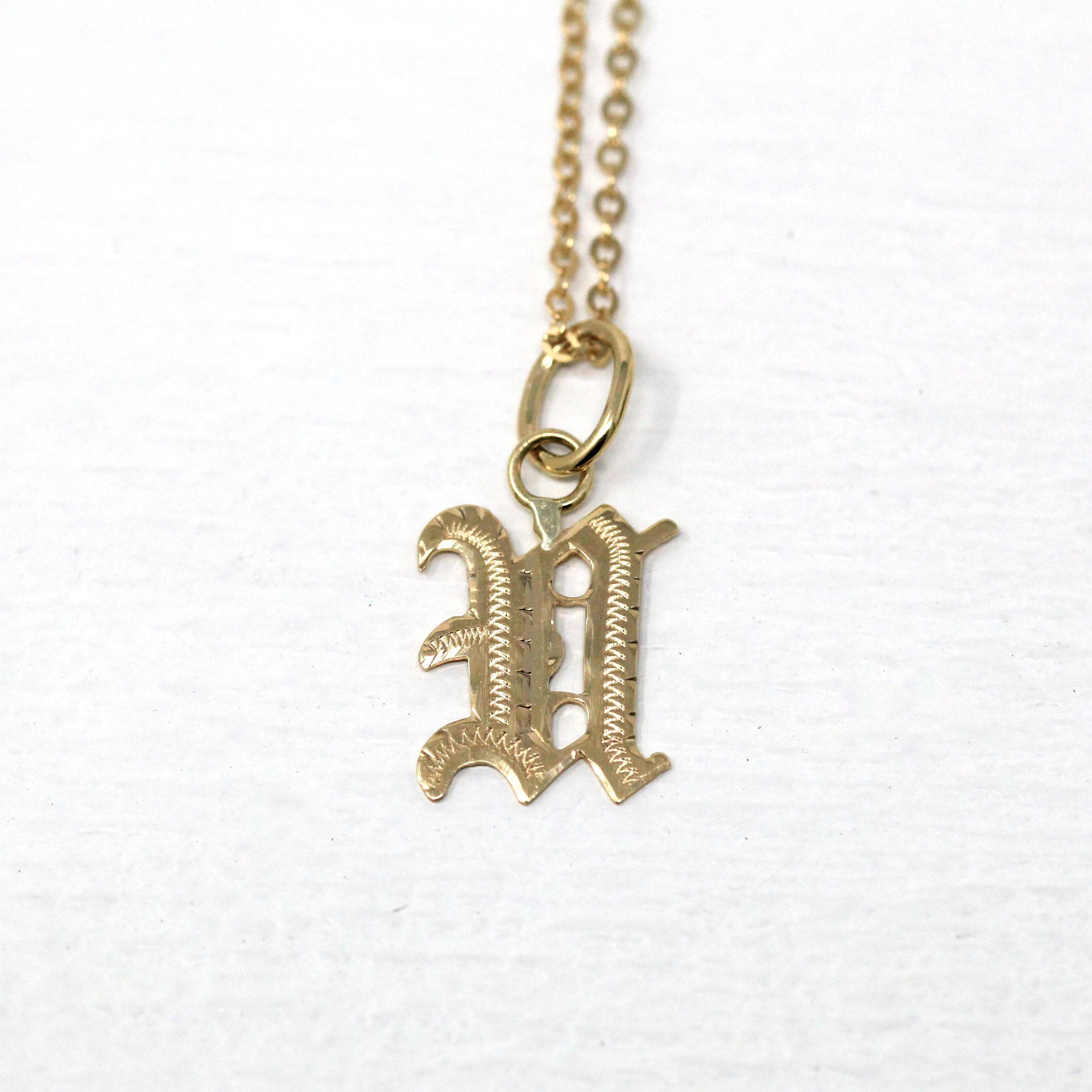 Letter "U" Charm - Art Deco 10k & 14k Gold Initial Old English Style Pendant Necklace - Vintage Circa 1930s Ostby Barton Fine 30s Jewelry