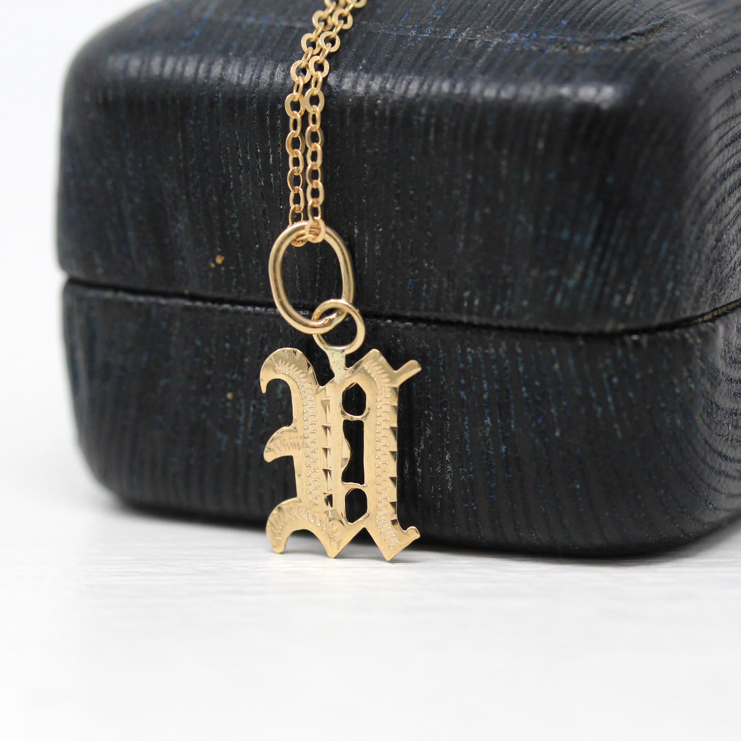 Letter "U" Charm - Art Deco 10k & 14k Gold Initial Old English Style Pendant Necklace - Vintage Circa 1930s Ostby Barton Fine 30s Jewelry