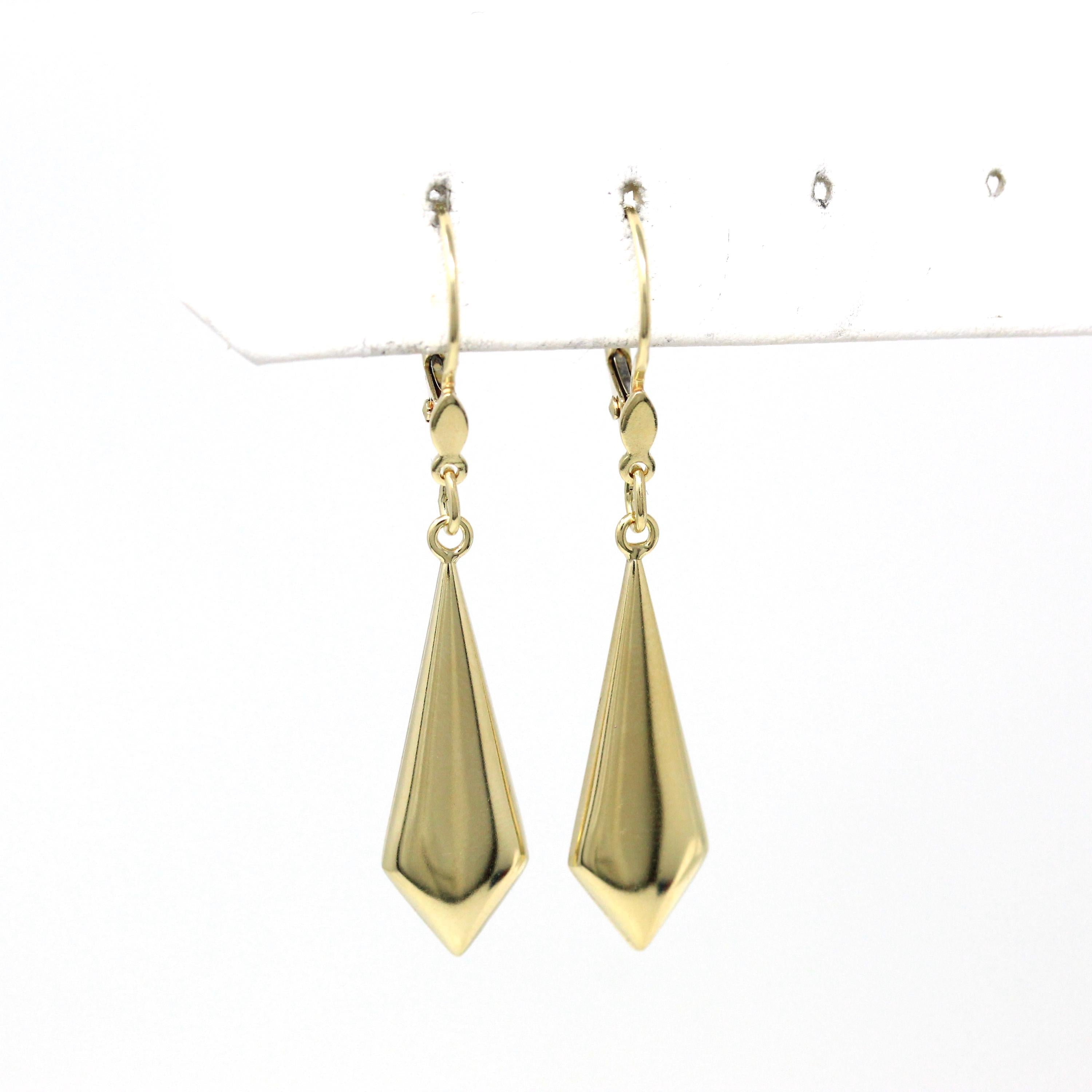 Estate Statement Earrings - Modern 585 14k Yellow Gold Teardrop Geometric Design Lever Back - Circa 1990's Era New Old Stock Fine Jewelry