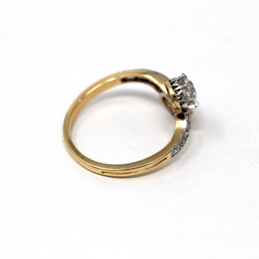 Vintage Engagement Ring - Edwardian Era 18k Yellow Gold Platinum - 1.14 CTW Diamonds Bypass - Toi Et Moi 1910s Size 6 1/4 Jewelry w/ Report