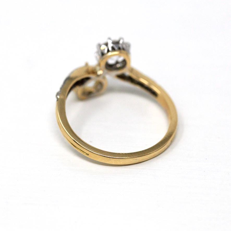 Vintage Engagement Ring - Edwardian Era 18k Yellow Gold Platinum - 1.14 CTW Diamonds Bypass - Toi Et Moi 1910s Size 6 1/4 Jewelry w/ Report
