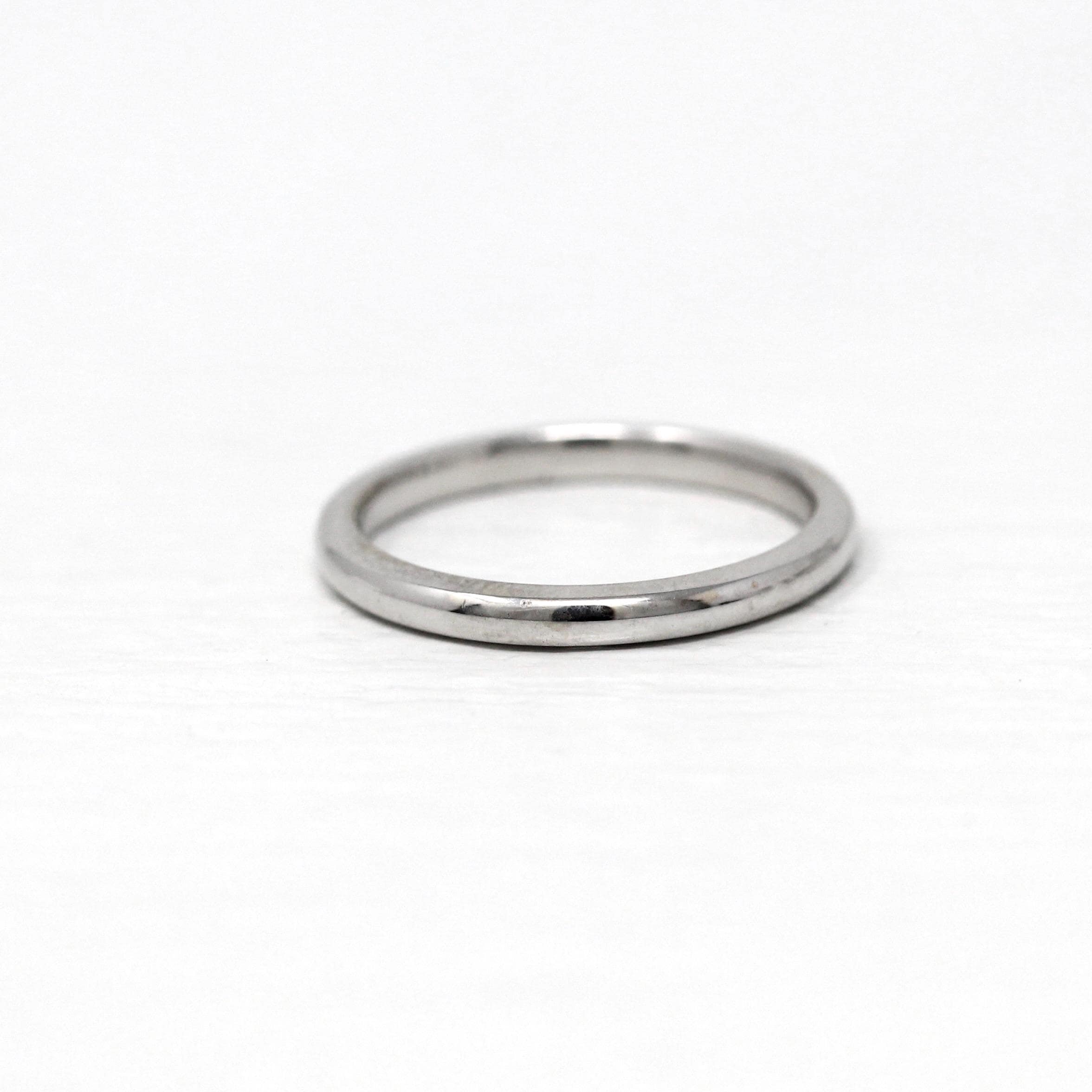 Vintage Wedding Band - Retro 14k White Gold Plain Stacking Ring - Circa 1960s Era Size 4 1/2 Signed Art Carved JR Wood Bridal Fine Jewelry