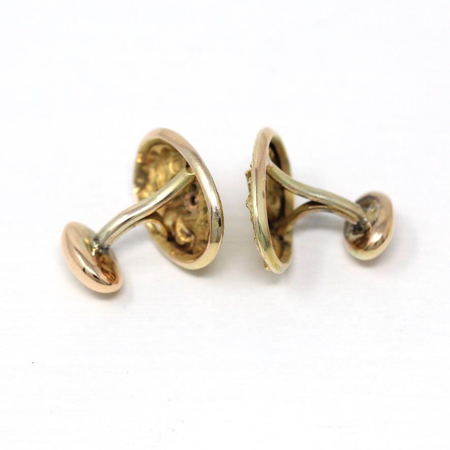 Antique Griffin Cufflinks - Edwardian 10k Yellow Gold Diamond Mythological Creature - Circa Early 1900s Men's Fashion Accessory Fine Jewelry
