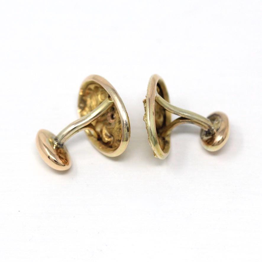 Antique Griffin Cufflinks - Edwardian 10k Yellow Gold Diamond Mythological Creature - Circa Early 1900s Men's Fashion Accessory Fine Jewelry